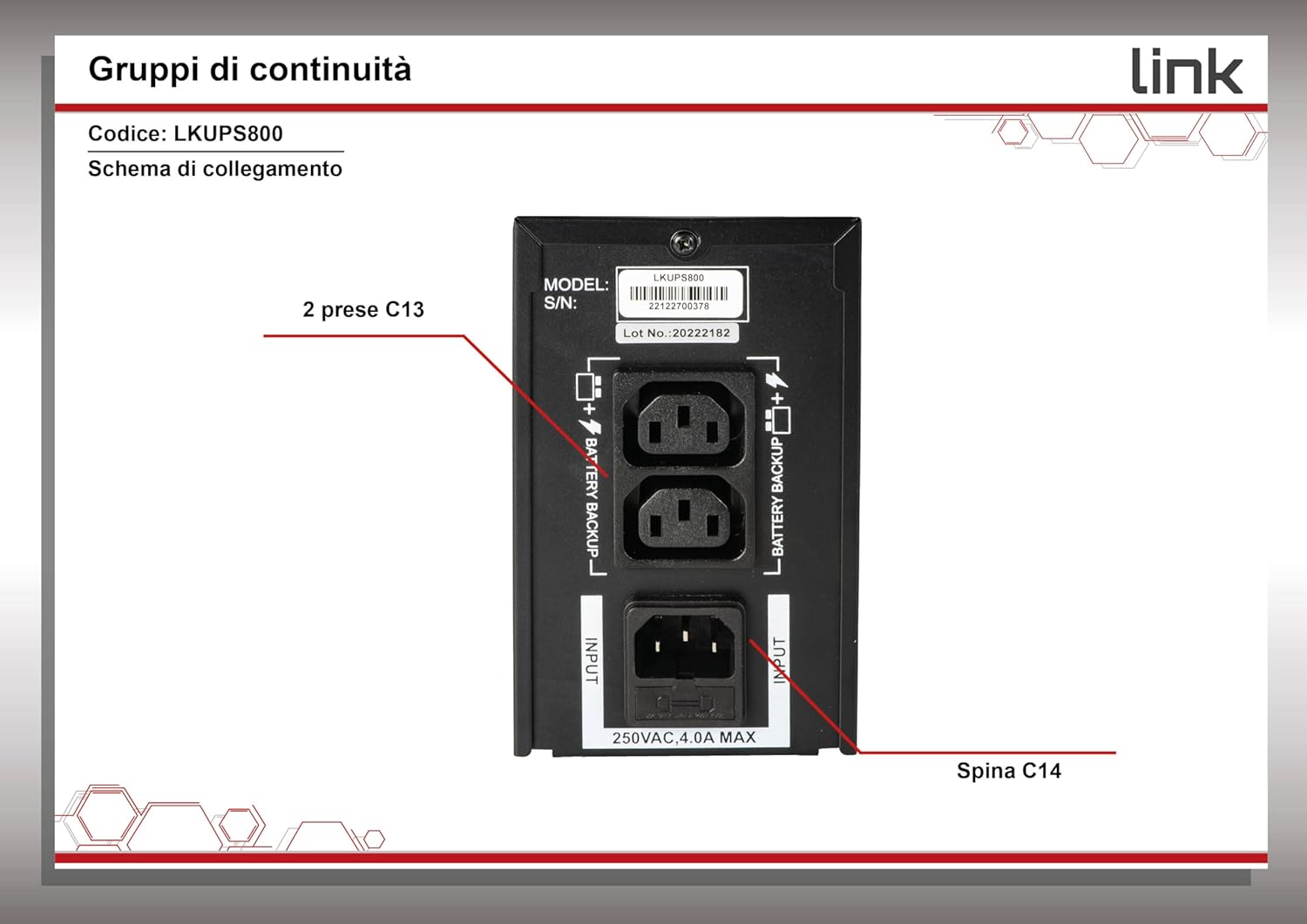 Link LKUPS800 - Gruppo di Continuità UPS 800VA/480W - immagine 4