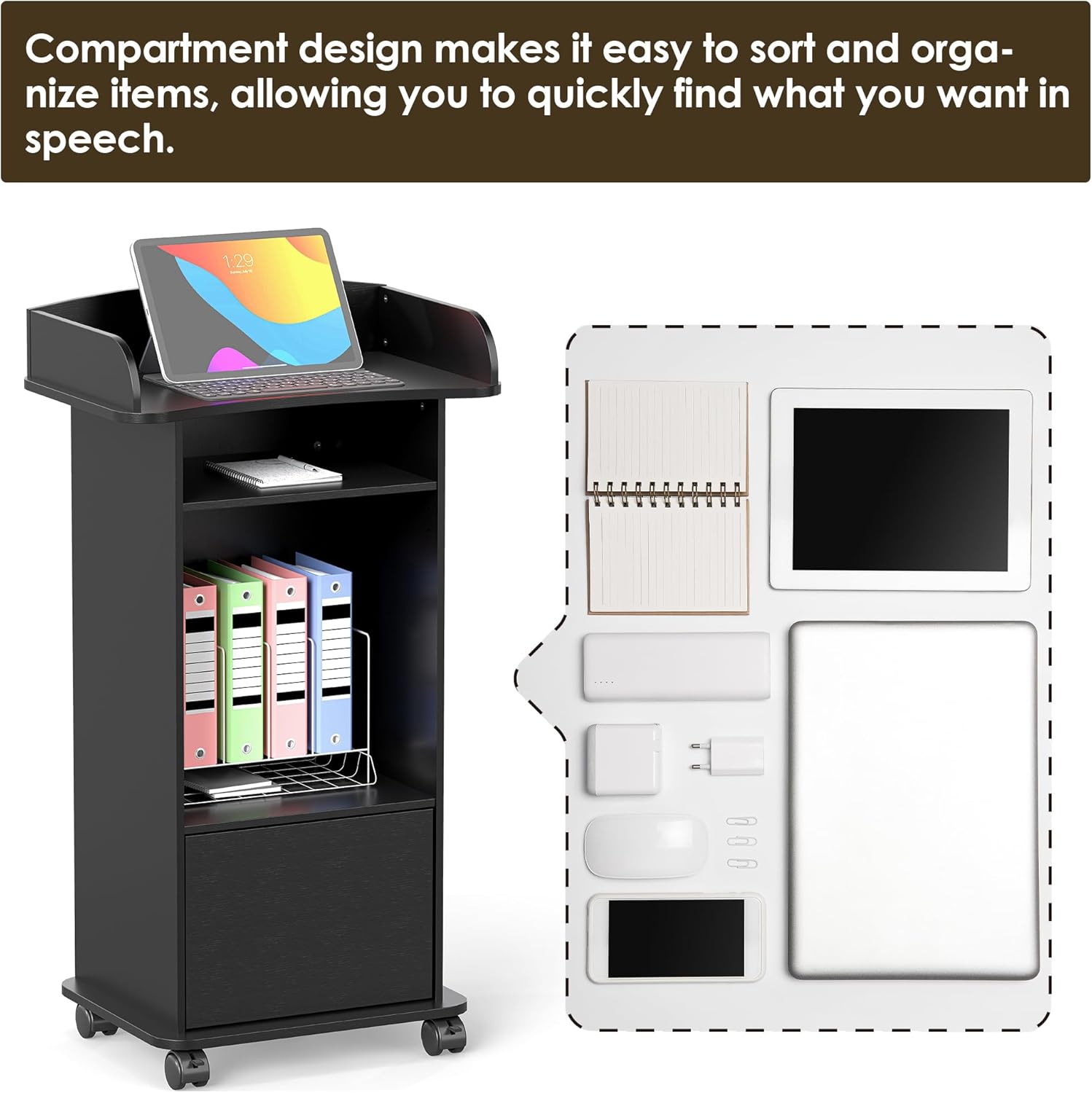 tonchean Supporto Podio su Ruote in Legno - immagine 5