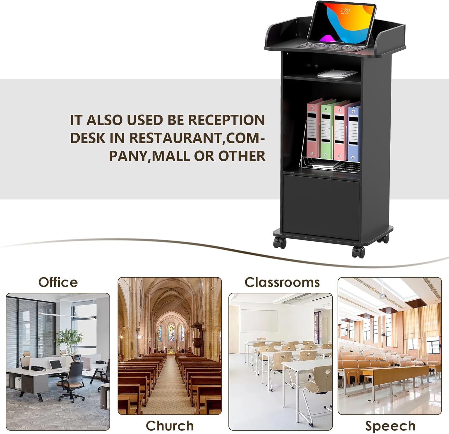 tonchean Supporto Podio su Ruote in Legno - immagine 6