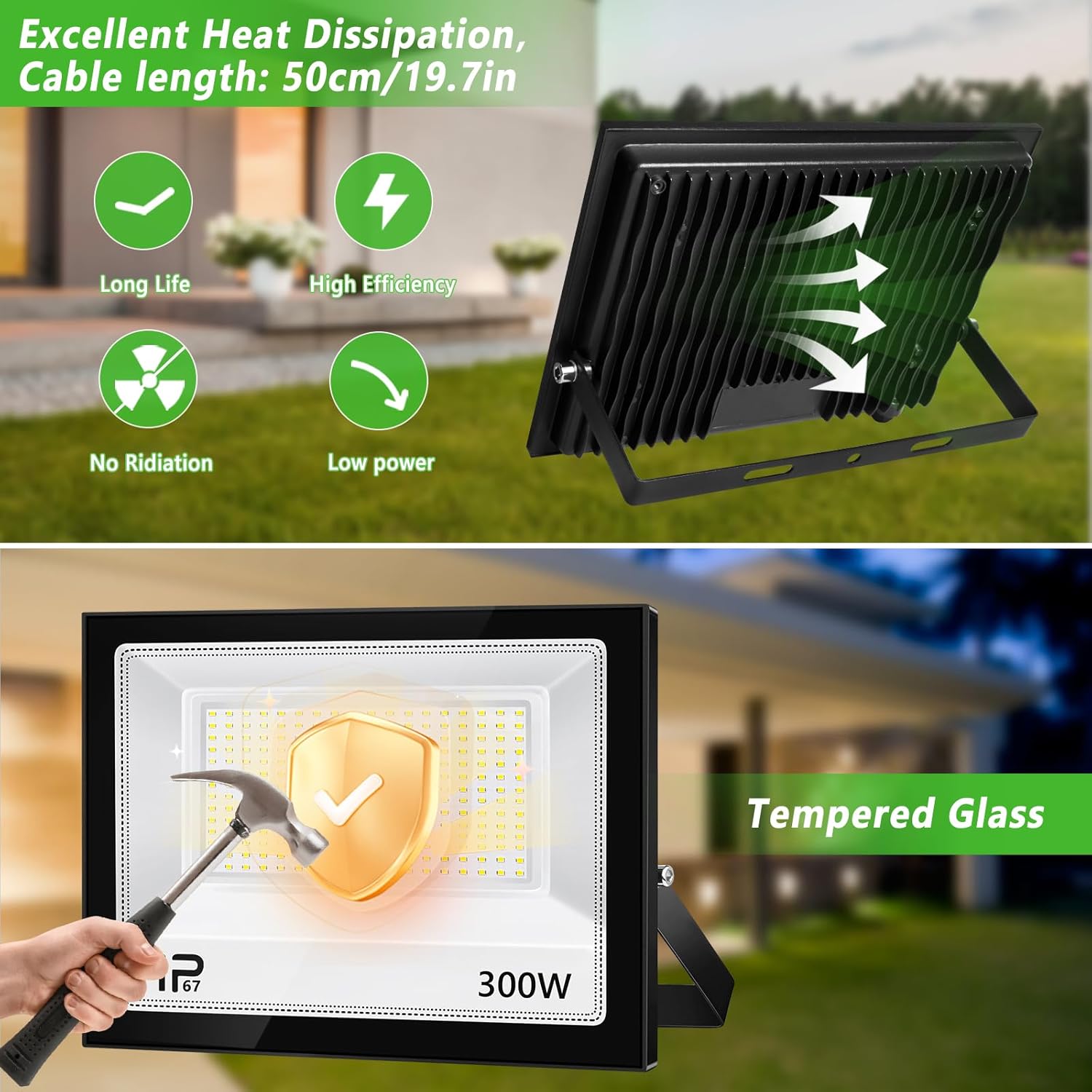 Vrfmaliy Faretto LED Esterno 300W 30000LM Bianco Freddo - immagine 2