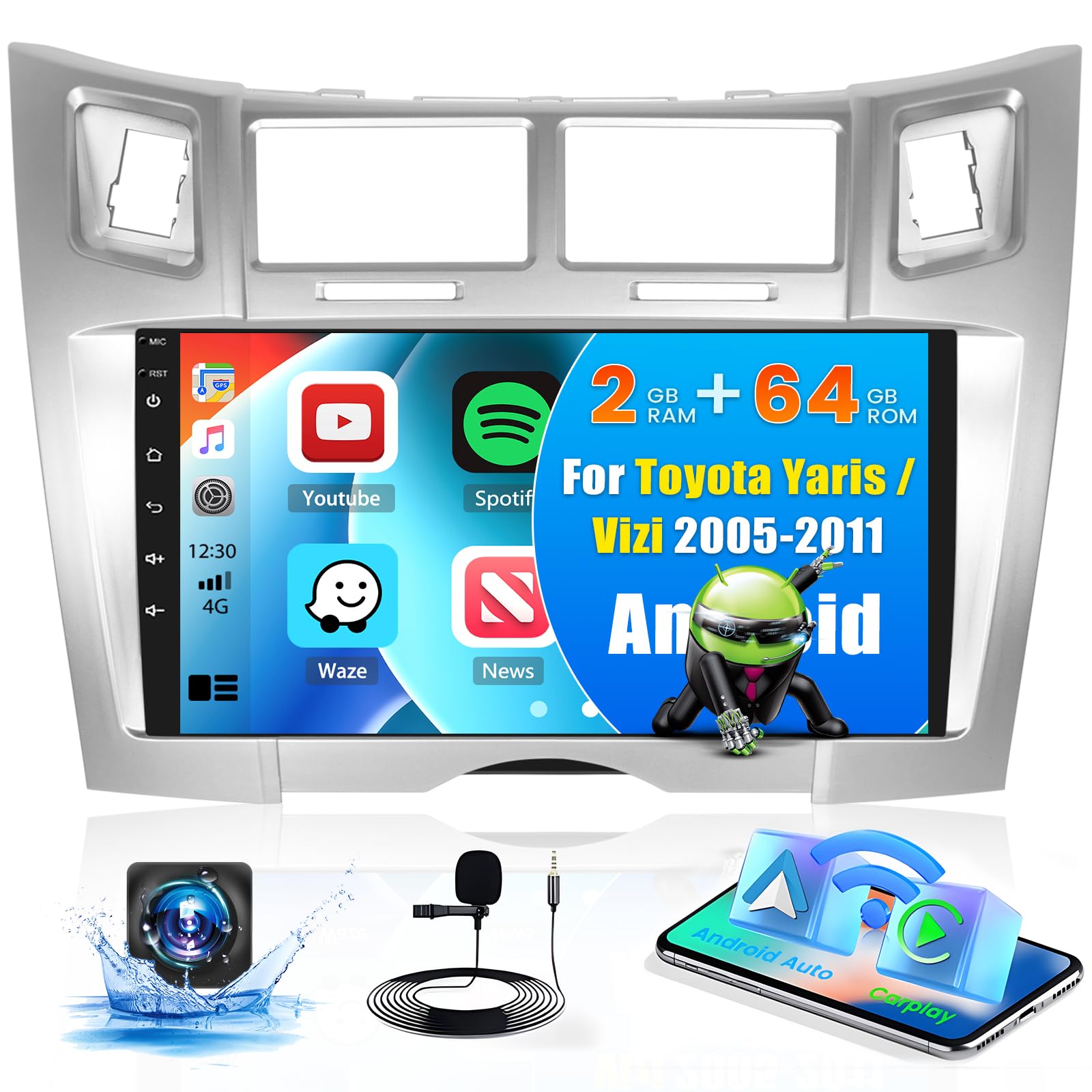 Hikity Autoradio Android 13 per Toyota Yaris 2005-2011