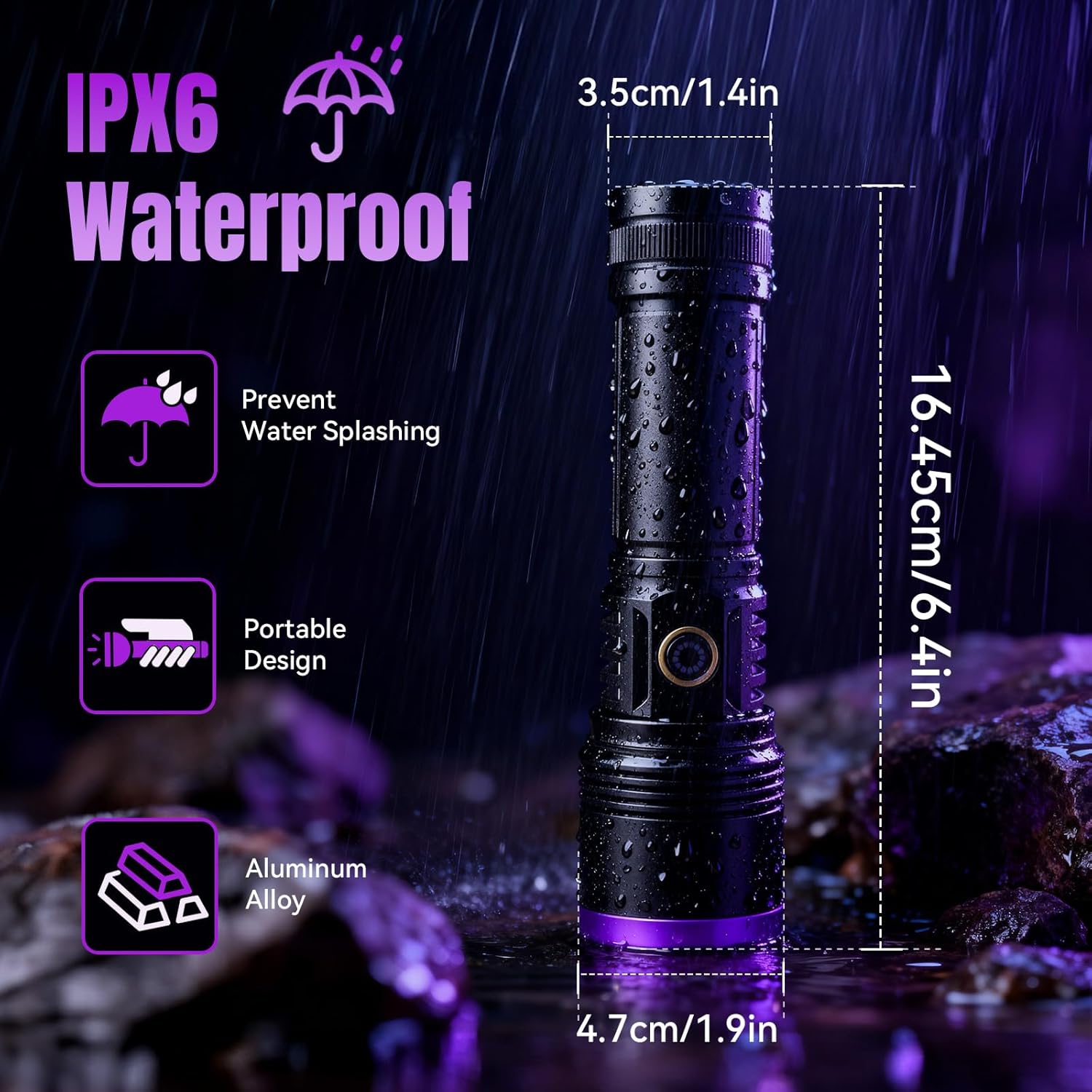 Torcia UV 365 nm 30W Ricaricabile USB-C Blacklight - immagine 5