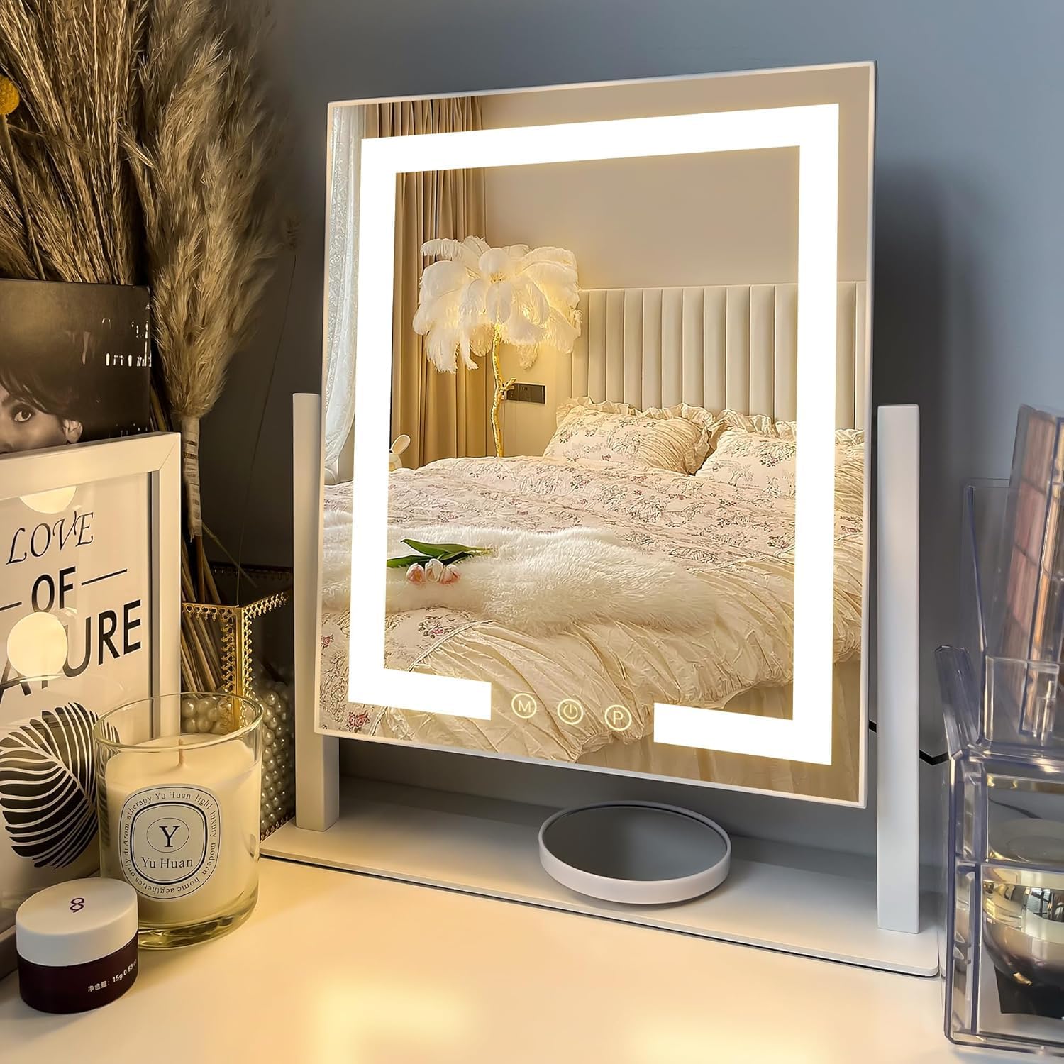 Specchio Trucco LED 14,5" con Ingranditore 15x, Bianco