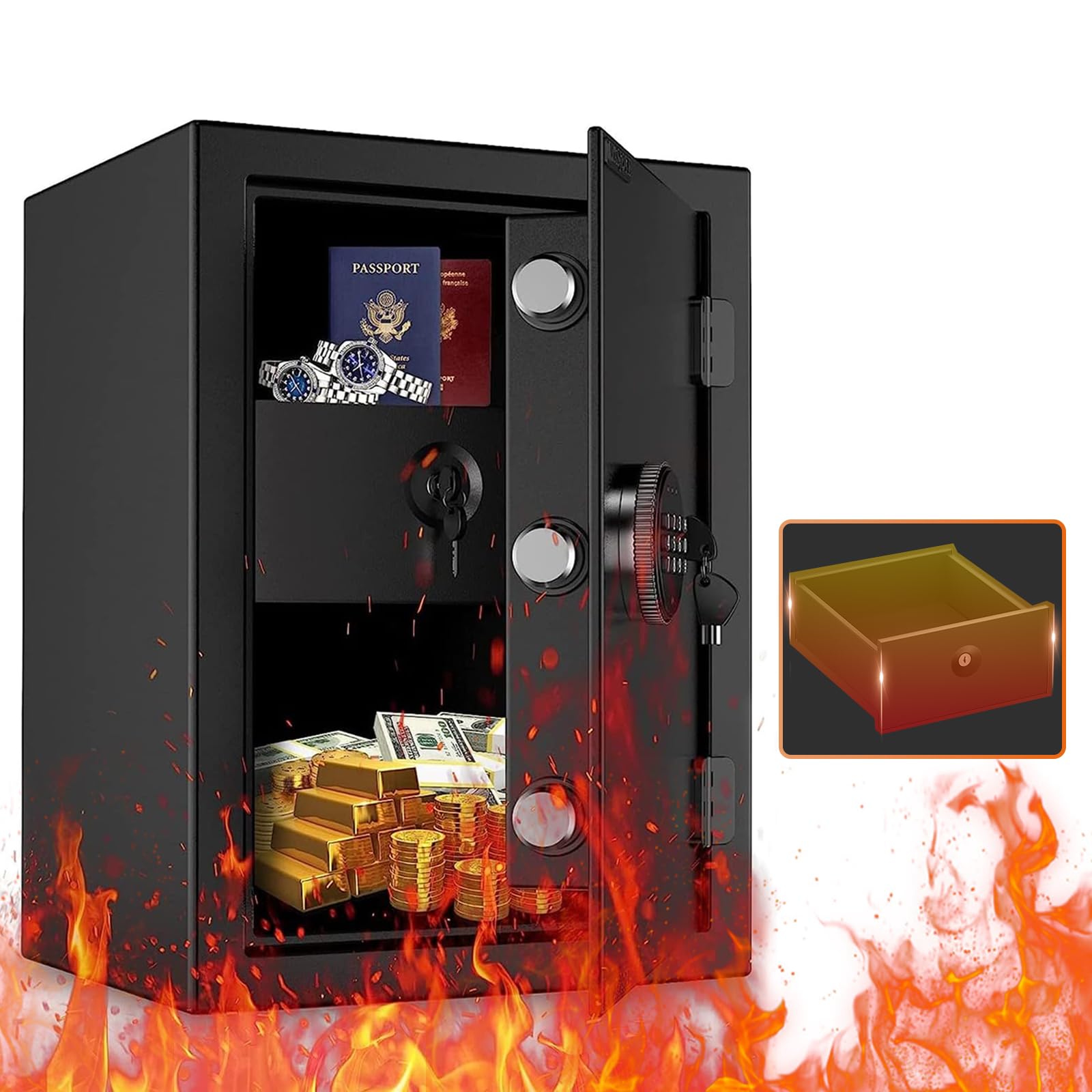 Wasjoye Cassaforte Ignifuga 57L con Tastiera Digitale