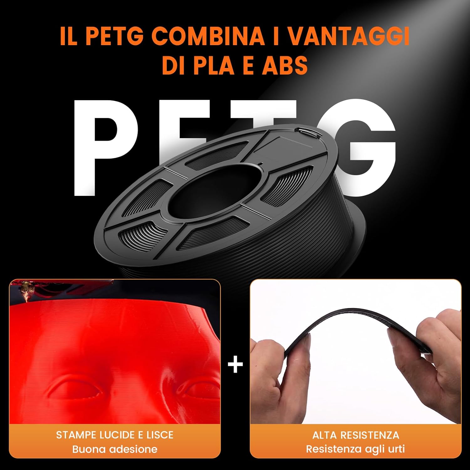 Tecbears PETG Filament 1.75 mm 4kg Bundle (4*Nero) - immagine 2