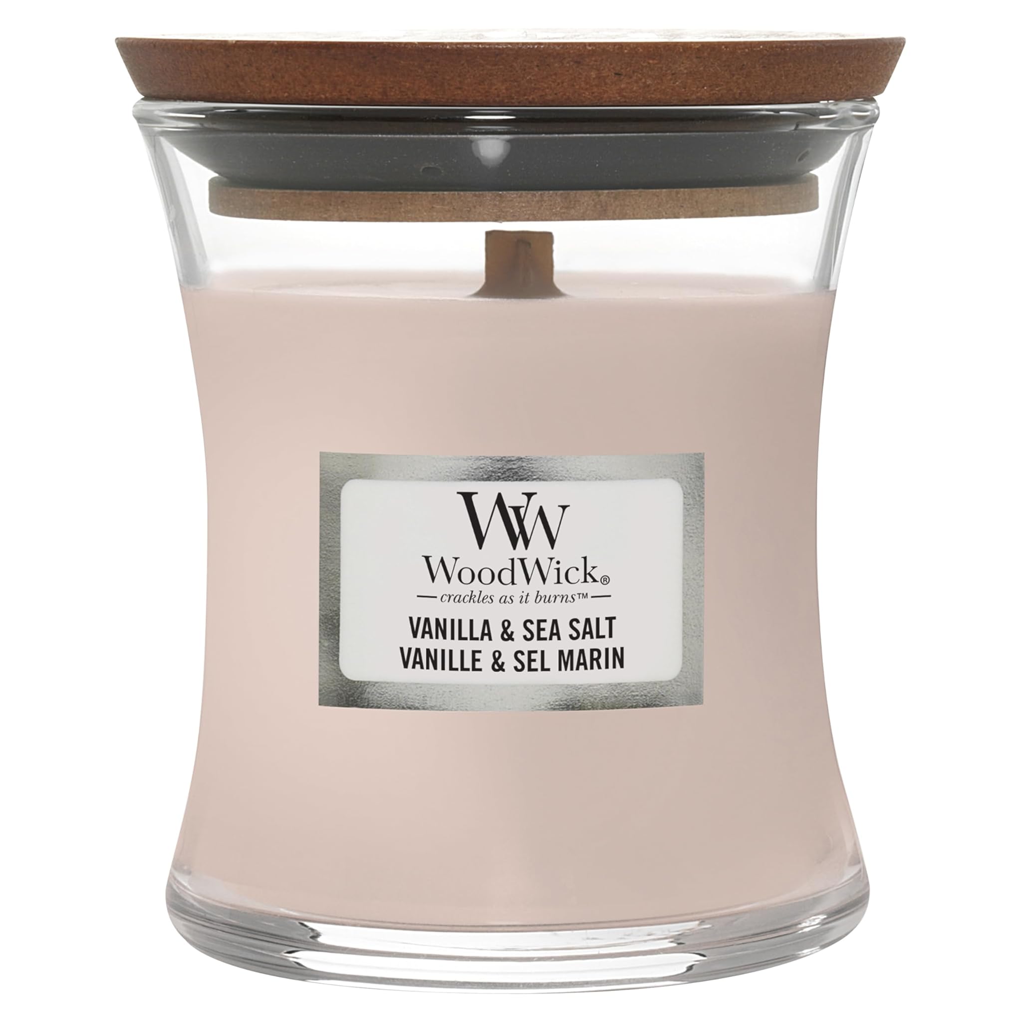 Woodwick Candela Hourglass Media - Vaniglia e Sale Marino