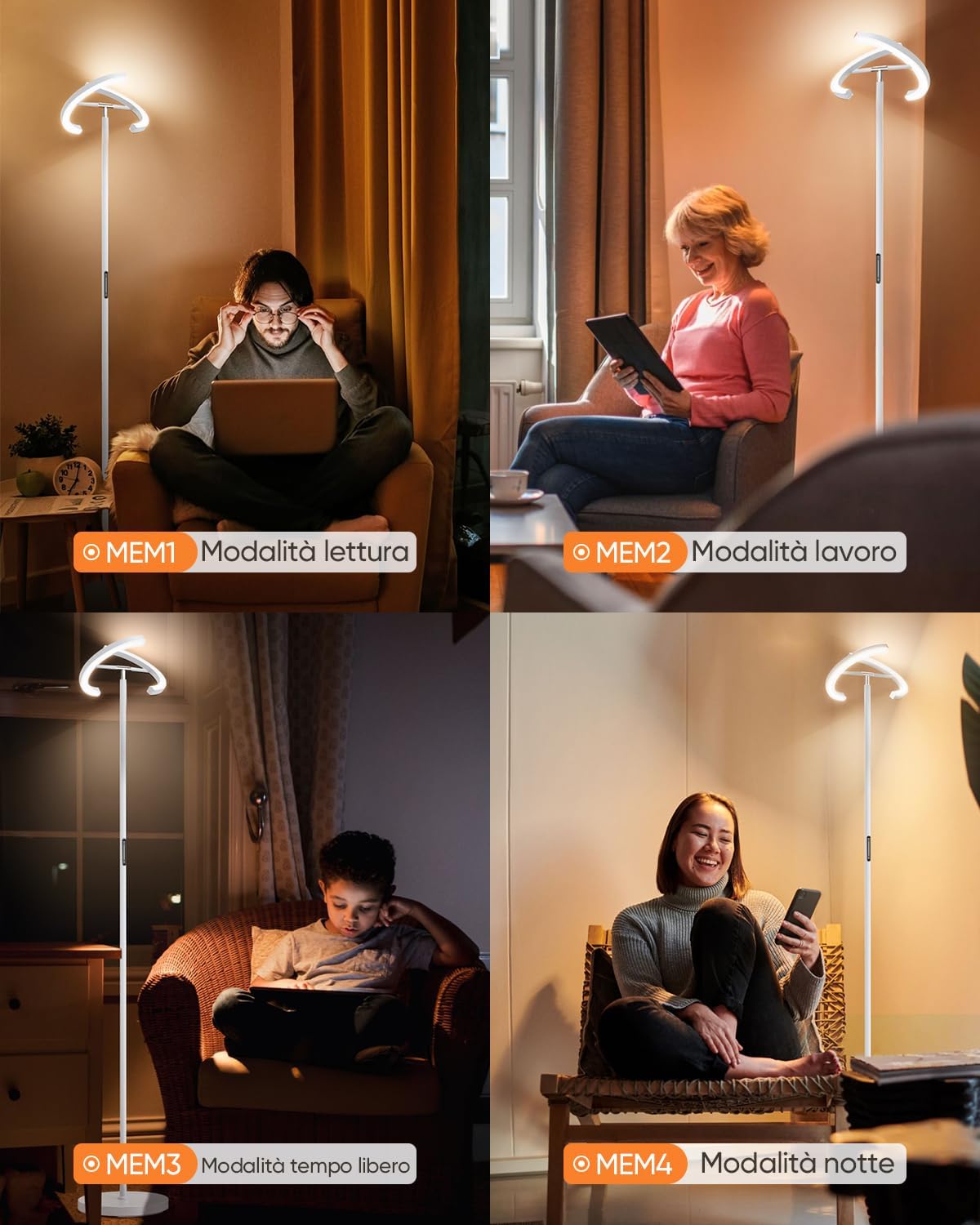 SIBRILLE Lampada da Terra Salotto 22W Dimmerabile - immagine 7