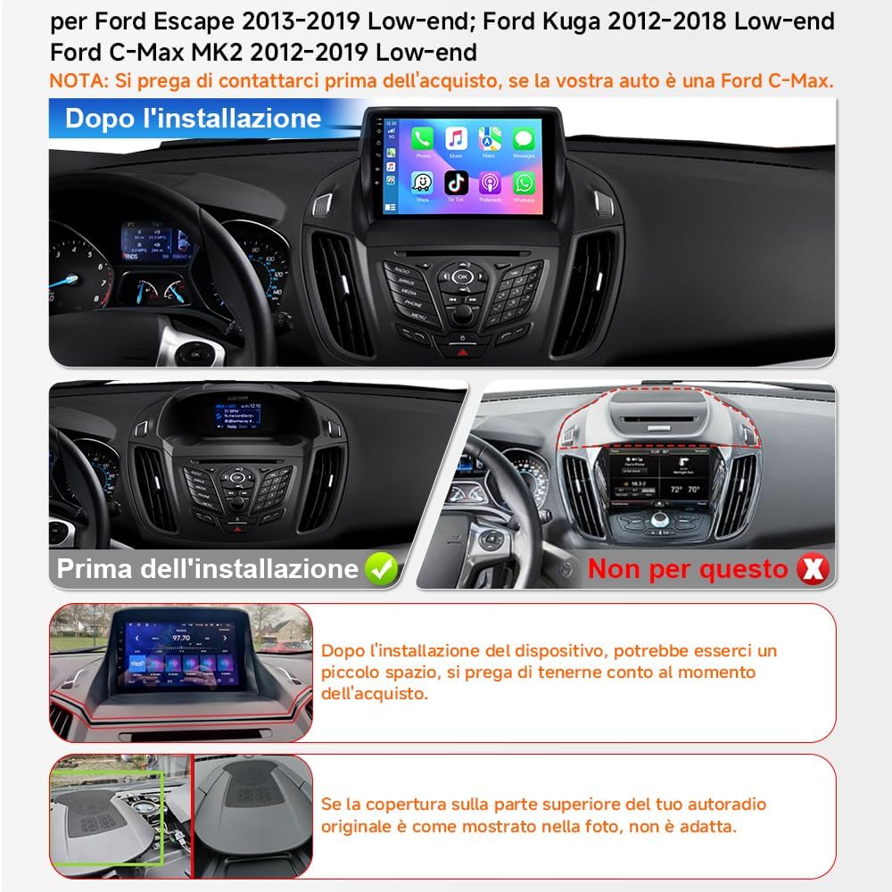 Autoradio Android 15 4G+64G per Ford Kuga Escape C-Max - immagine 2
