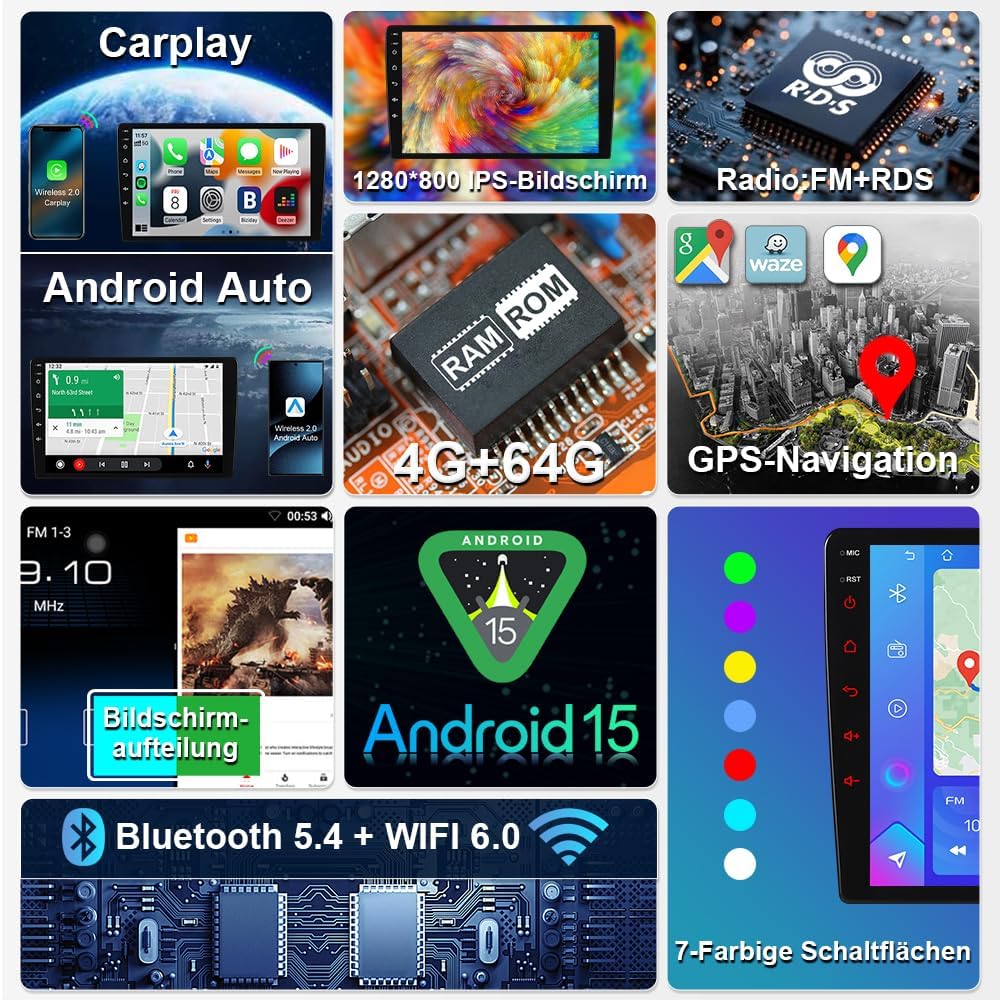 Autoradio Android 15 4G+64G per Ford Kuga Escape C-Max - immagine 3