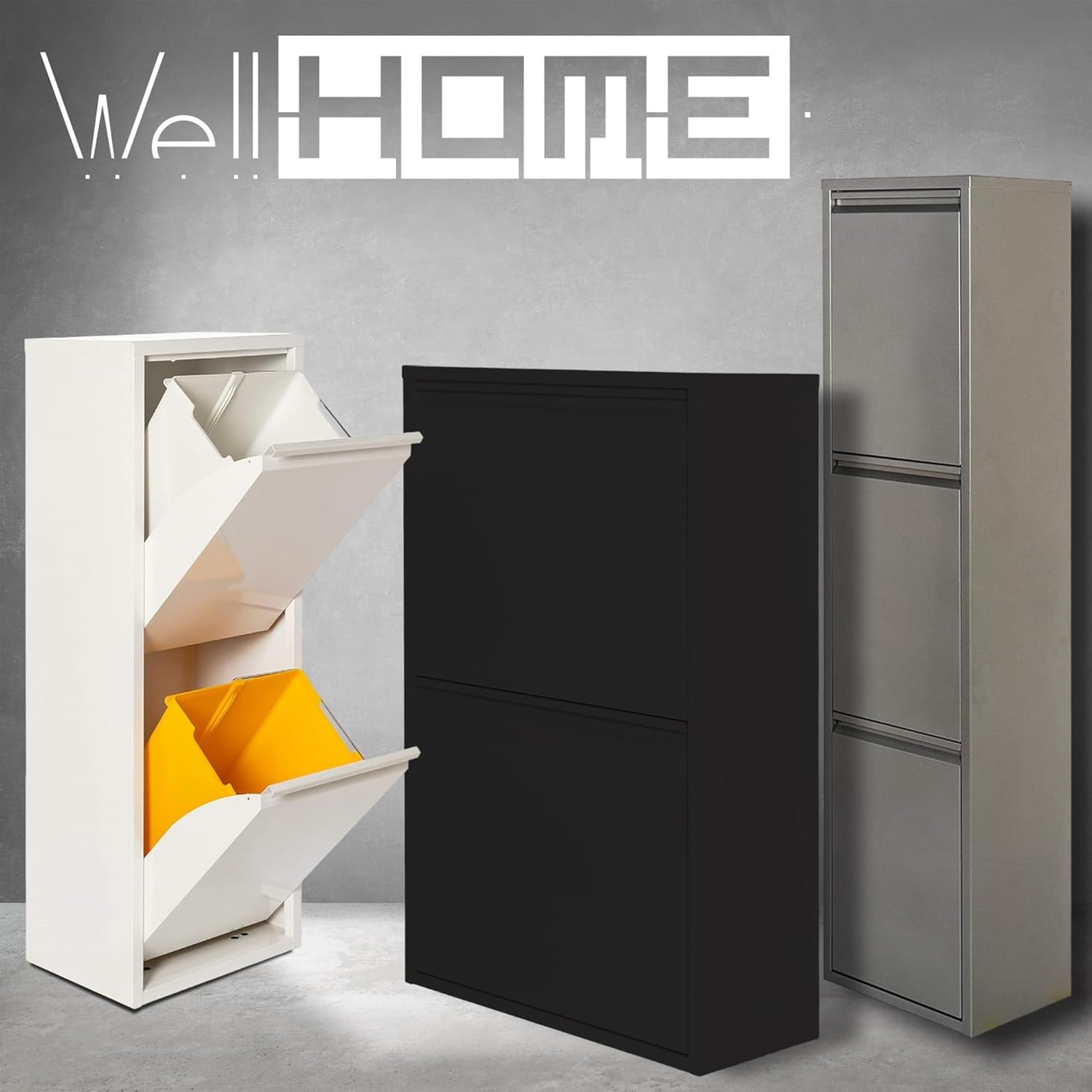 WELL HOME Pattumiera Raccolta Differenziata 4 Scomparti, Nero - immagine 2