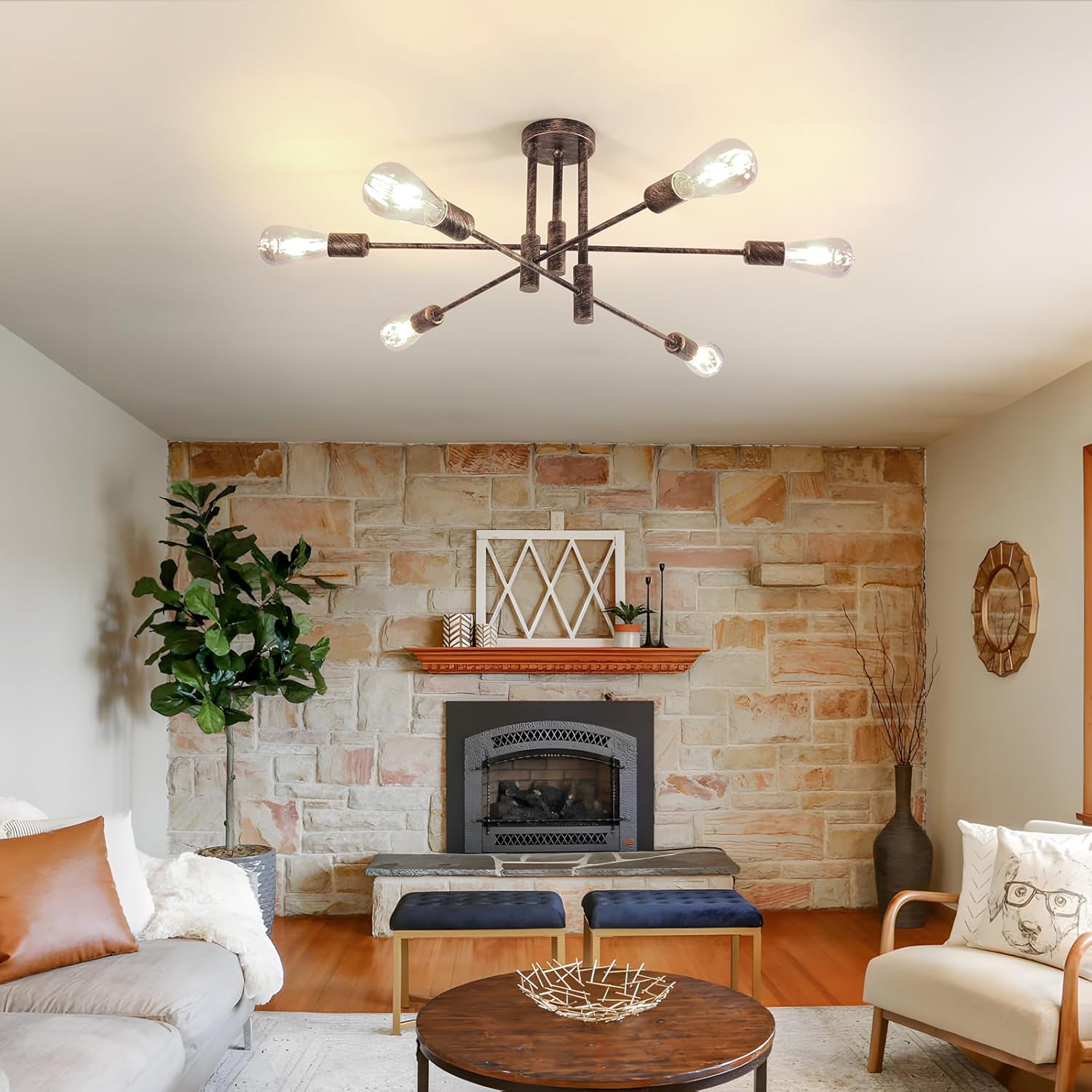 Delipop Plafoniera Bronzo Vintage 6 Luci E27 - immagine 2