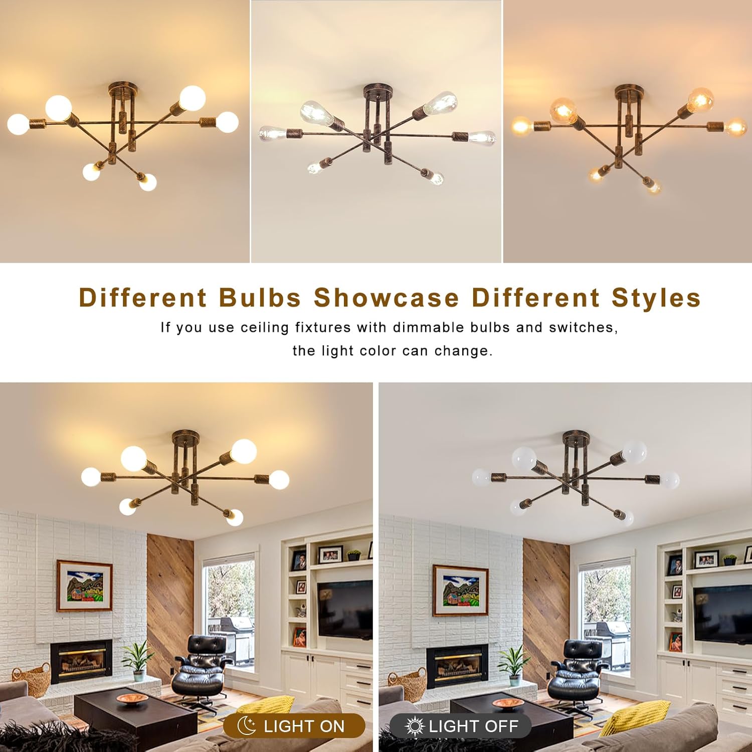 Delipop Plafoniera Bronzo Vintage 6 Luci E27 - immagine 3