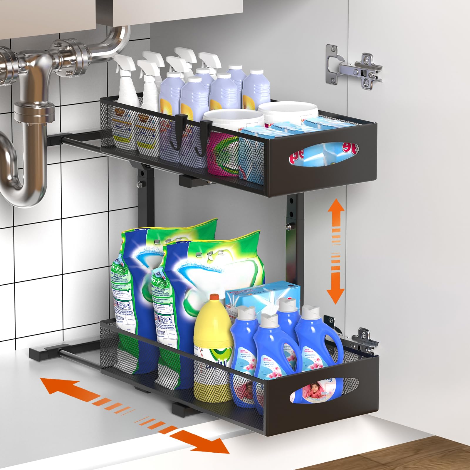 Housolution Organizer Sottolavello in Metallo a 2 Livelli, Nero