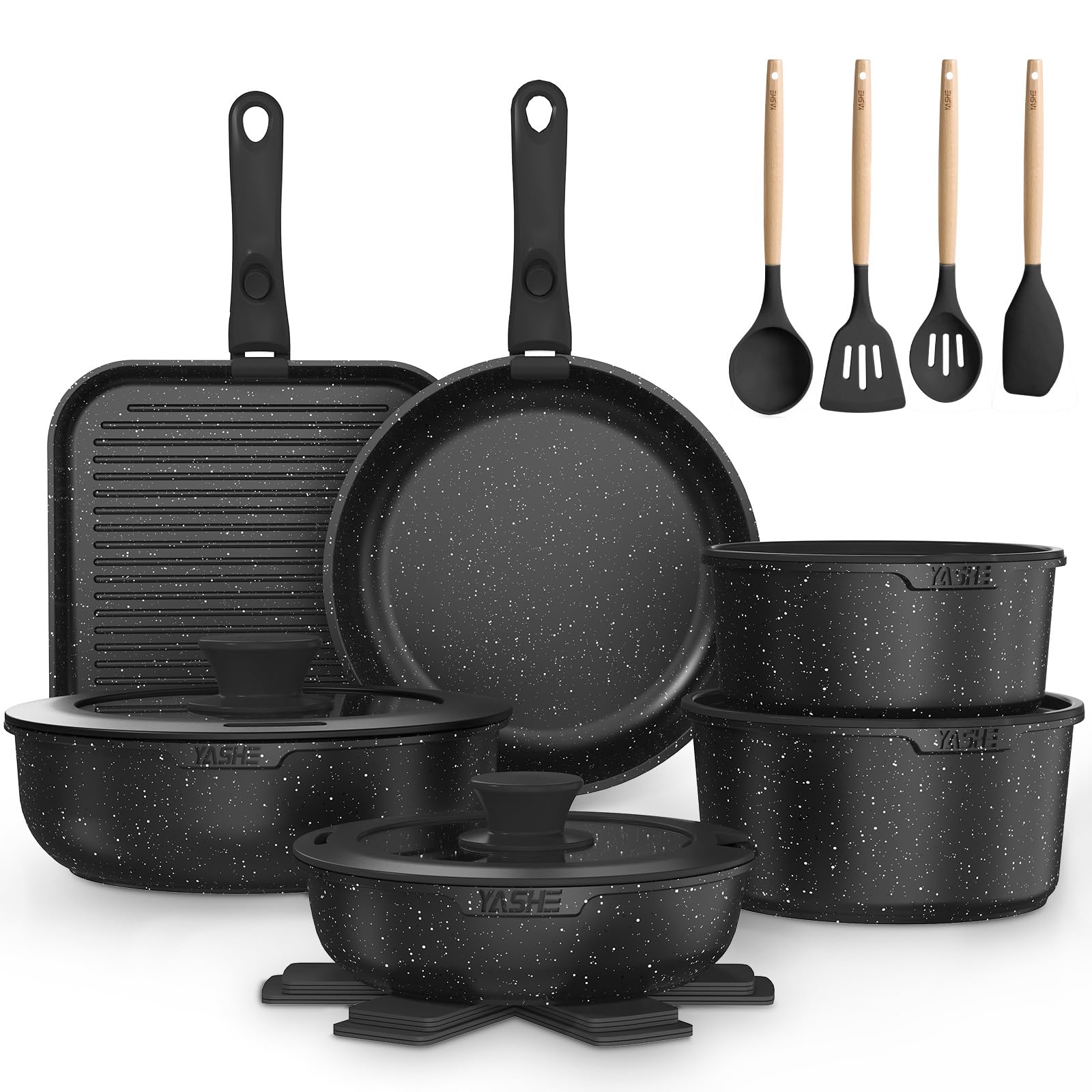 Yashe Set Pentole e Padelle 21 Pezzi Antiaderente
