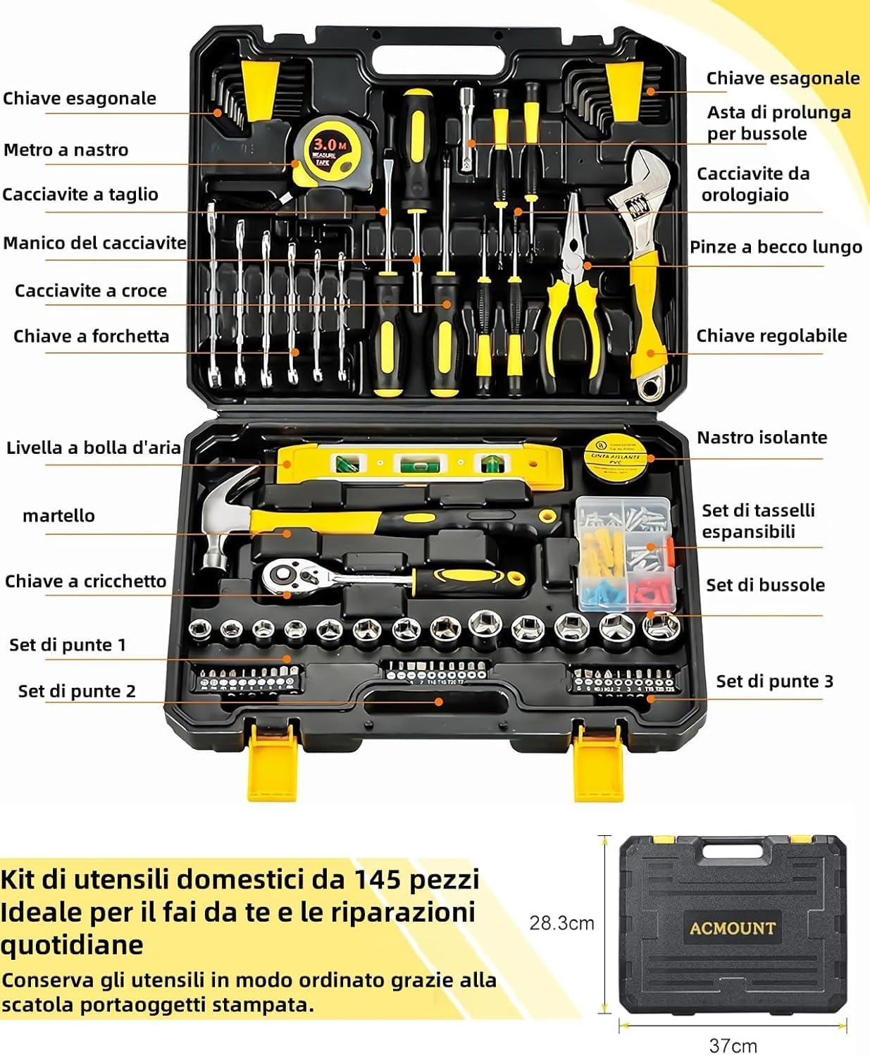 Acmount Cassetta Attrezzi Completa 145 Pezzi - immagine 2