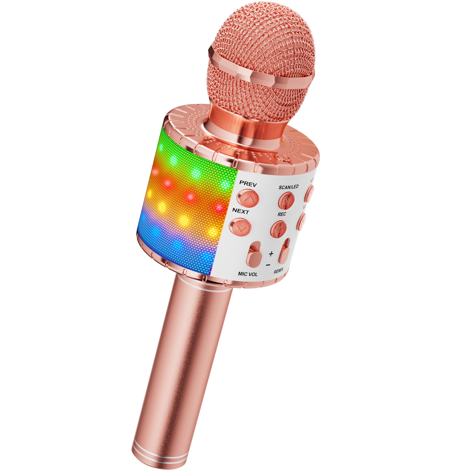 Ankuka Microfono Karaoke Bluetooth Wireless Microfono Bambini Regalo per Bambini 3-12 Anni Microfono Giocattolo Cambia Voce, Compatibile con Android, iOS, PC Oro Rosa