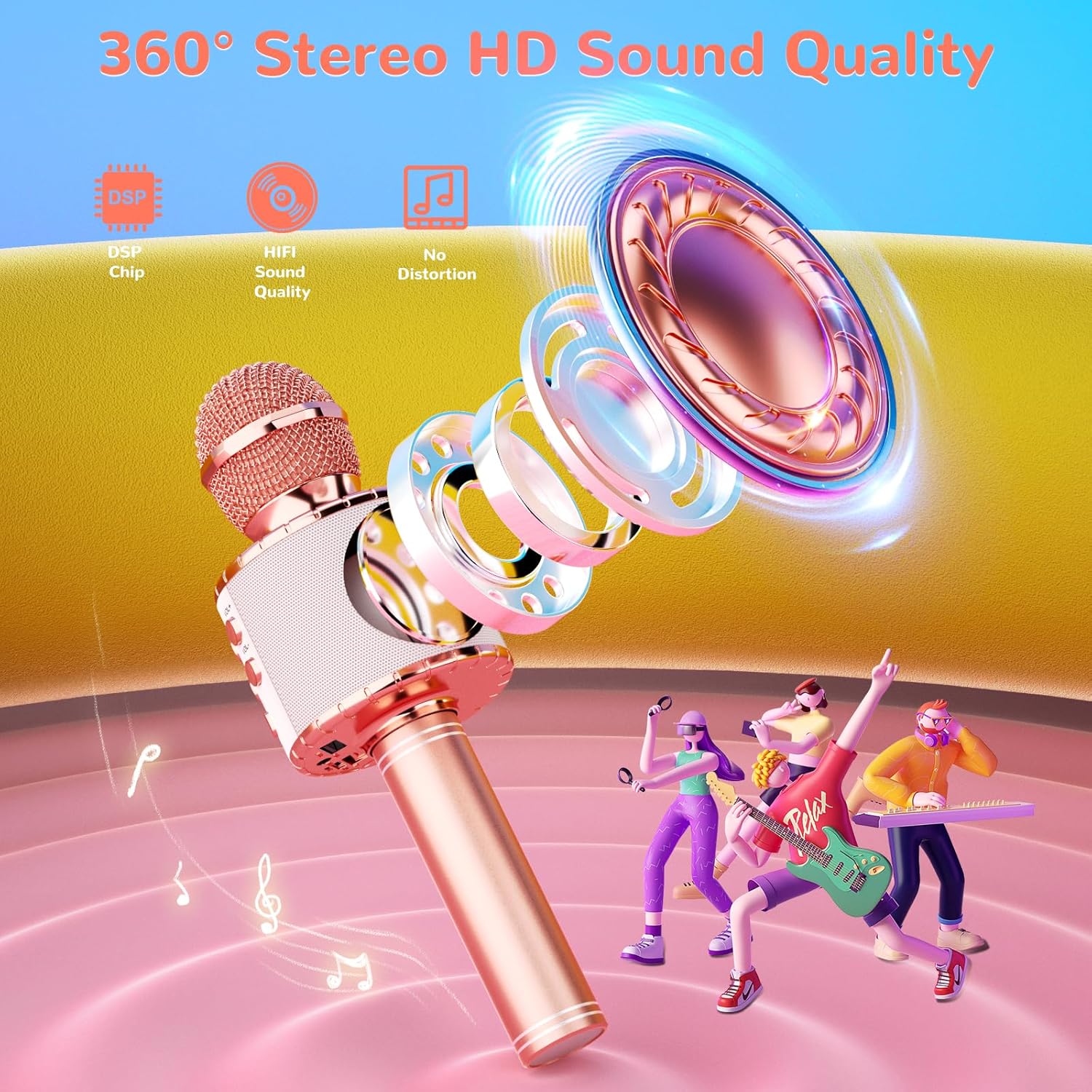 Ankuka Microfono Karaoke Bluetooth Wireless Microfono Bambini Regalo per Bambini 3-12 Anni Microfono Giocattolo Cambia Voce, Compatibile con Android, iOS, PC Oro Rosa - immagine 4