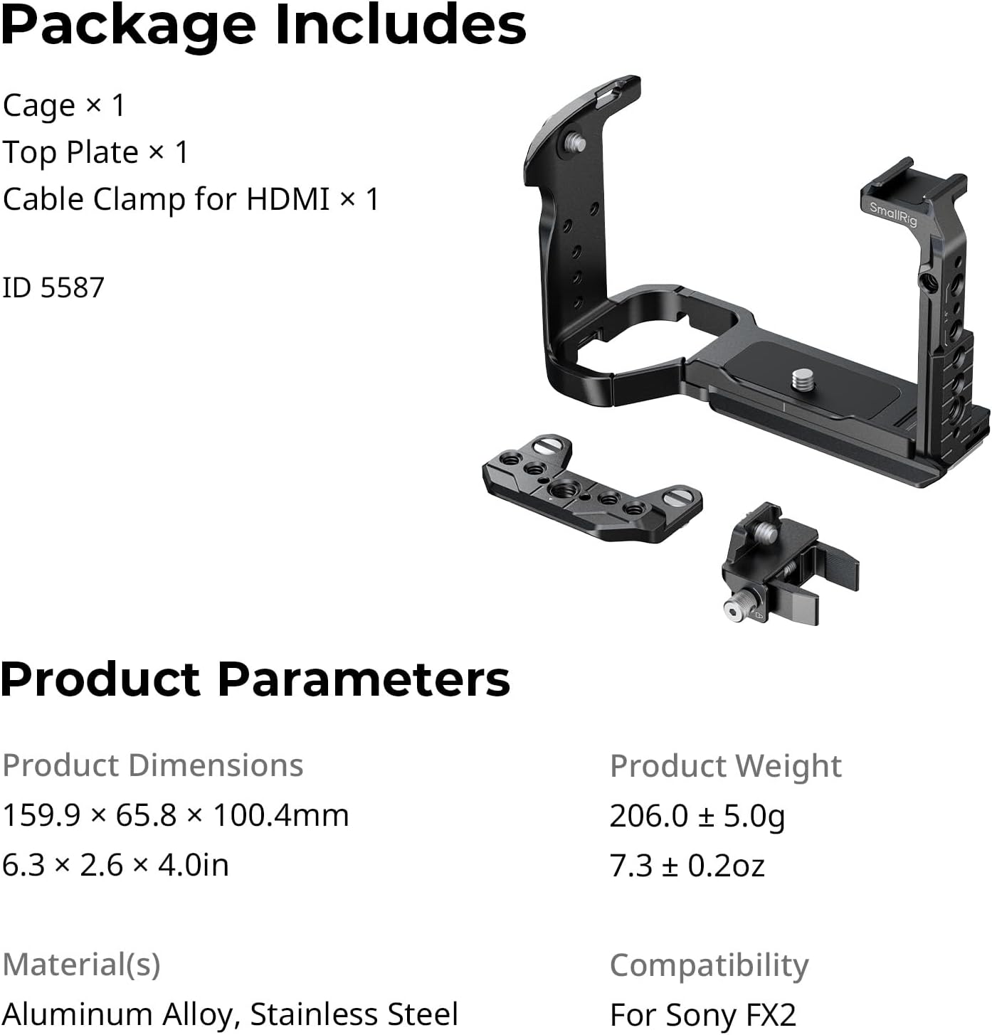 SMALLRIG HawkLock 5587 - Gabbia Quick Release per Sony FX2 - immagine 8