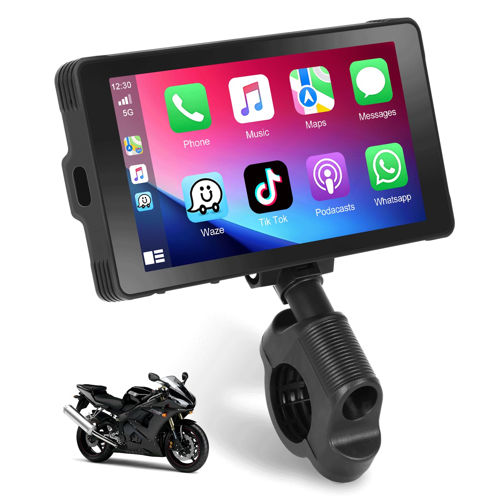 Podofo Autoradio Moto con Wireless Apple Carplay/Android Auto