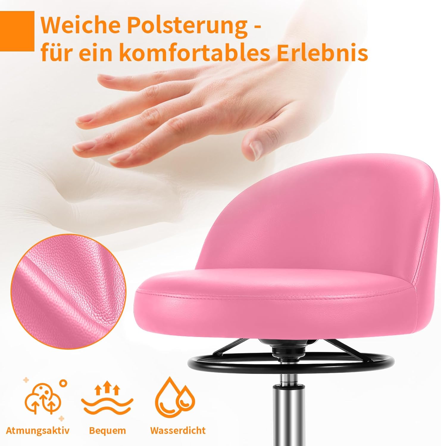 Sgabello Girevole con Ruote e Schienale, Rosa - immagine 2