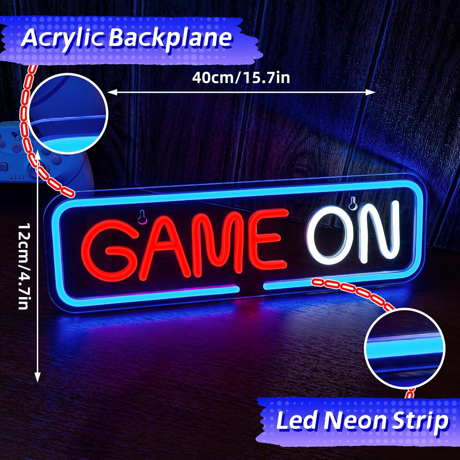 Game On Neon Led Rosso e Bianco - immagine 4