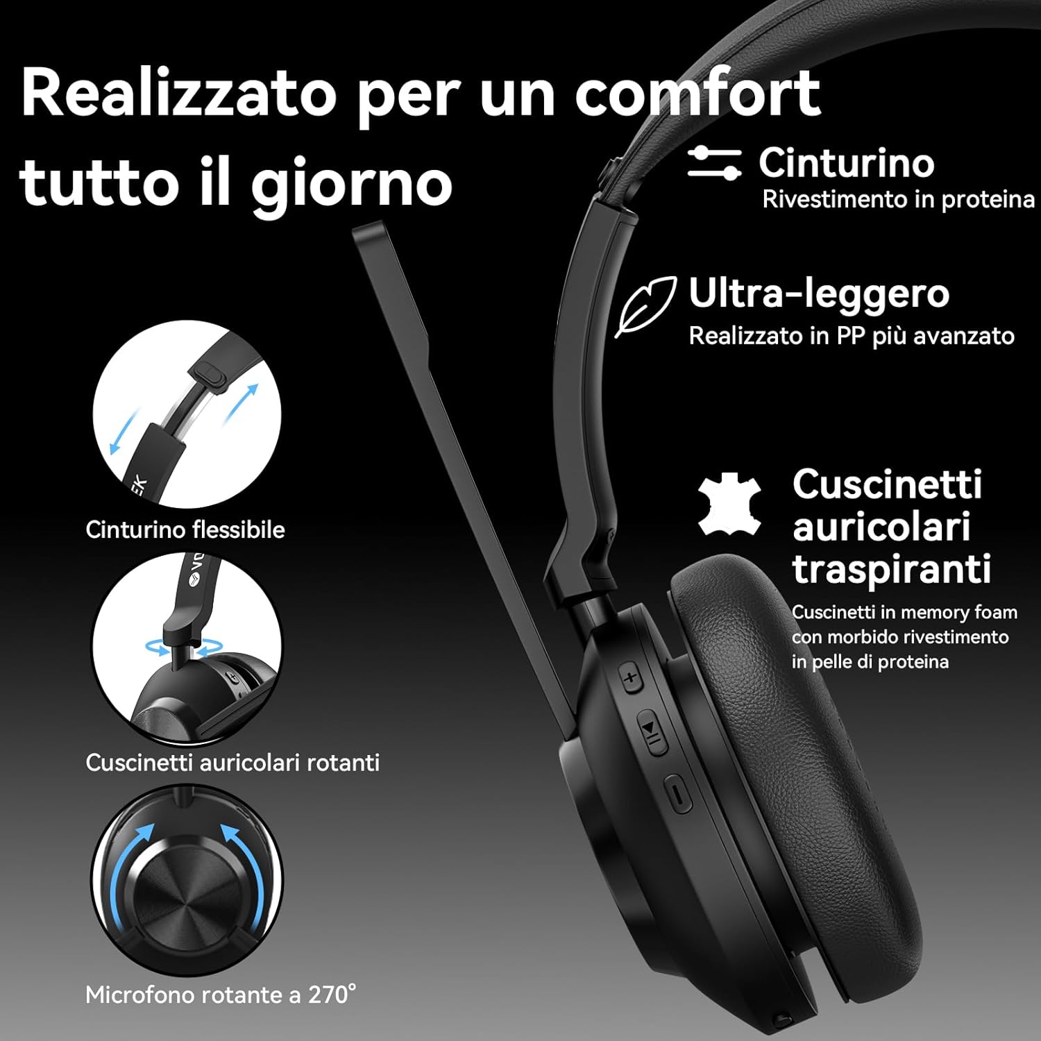 Cuffia Wireless Mono On-Ear con Microfono ENC 50+ Ore - immagine 2