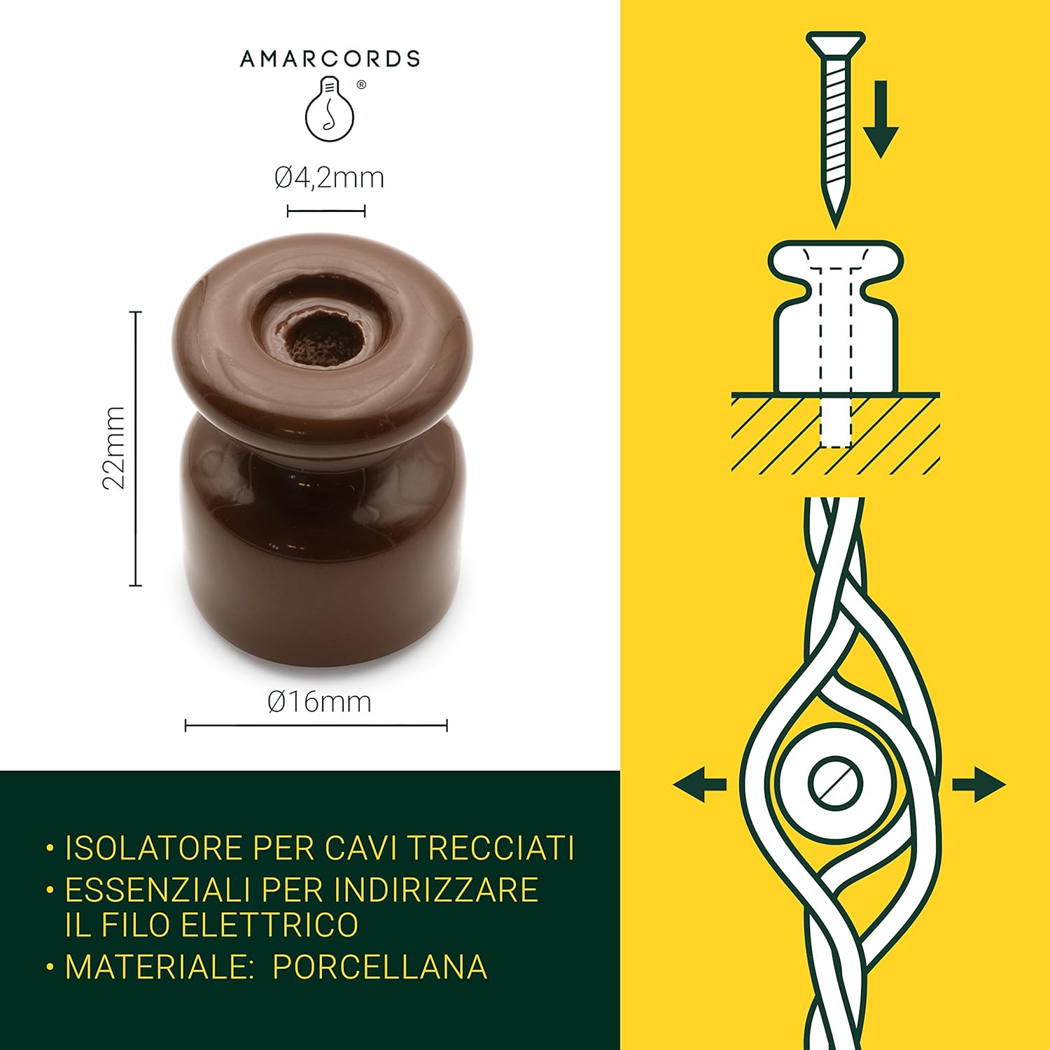 Amarcords - Isolatori per Cavi Trecciati Vintage, Marrone - immagine 2