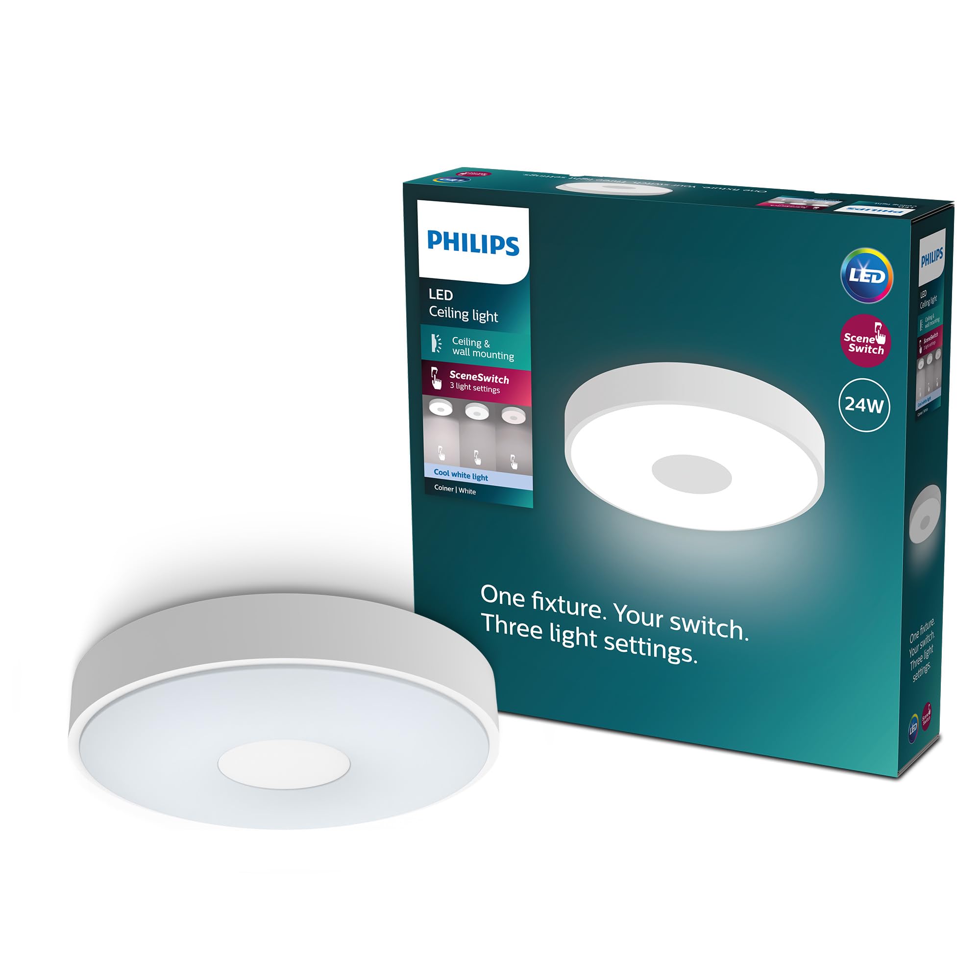 Philips Coiner soffitto SceneSwitch, rotondo, 24W, 2800Lm, 4000K, bianco, IP20