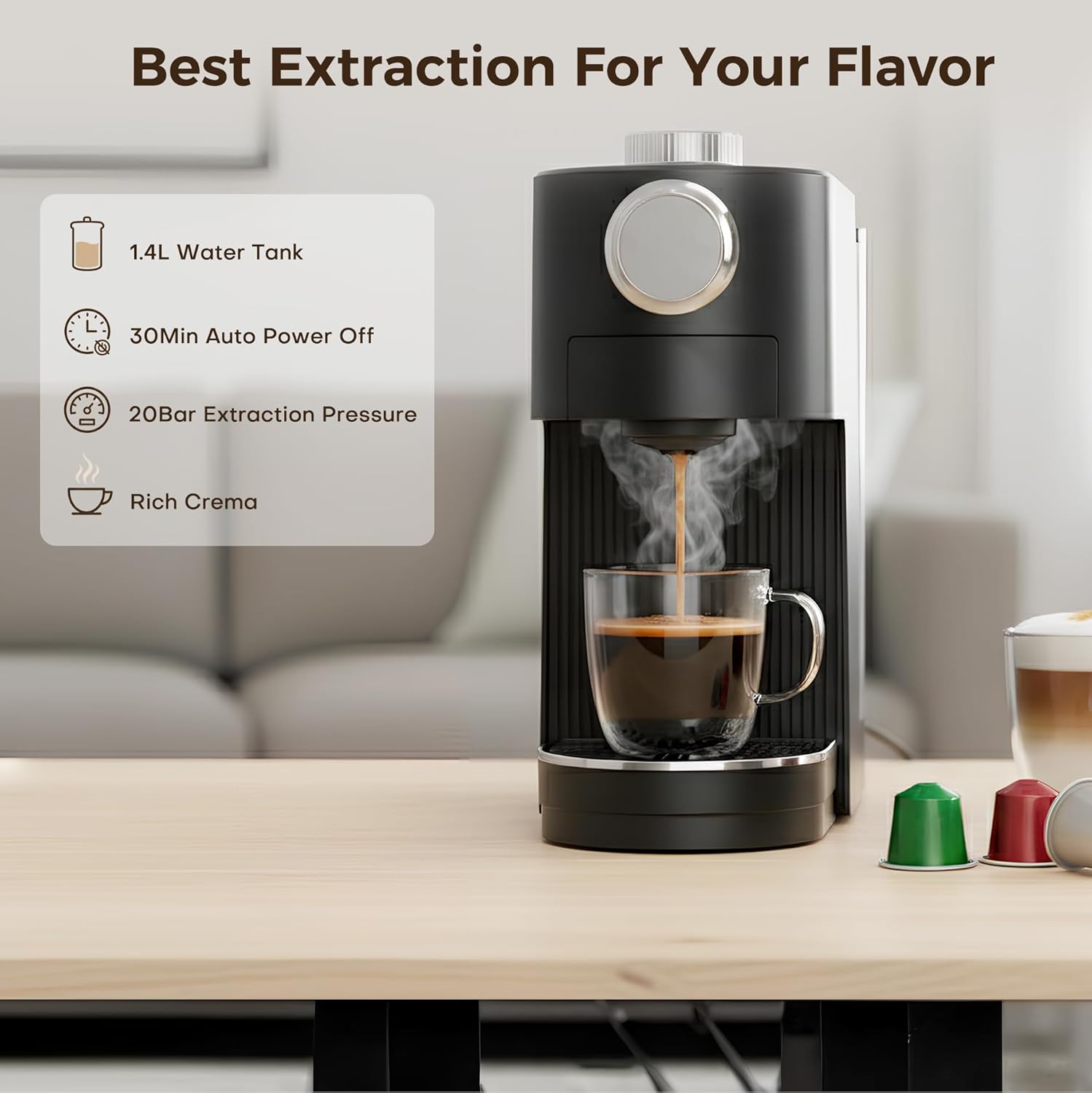 Macchina Caffè Espresso 3 in 1, 20 bar, Nera - immagine 3