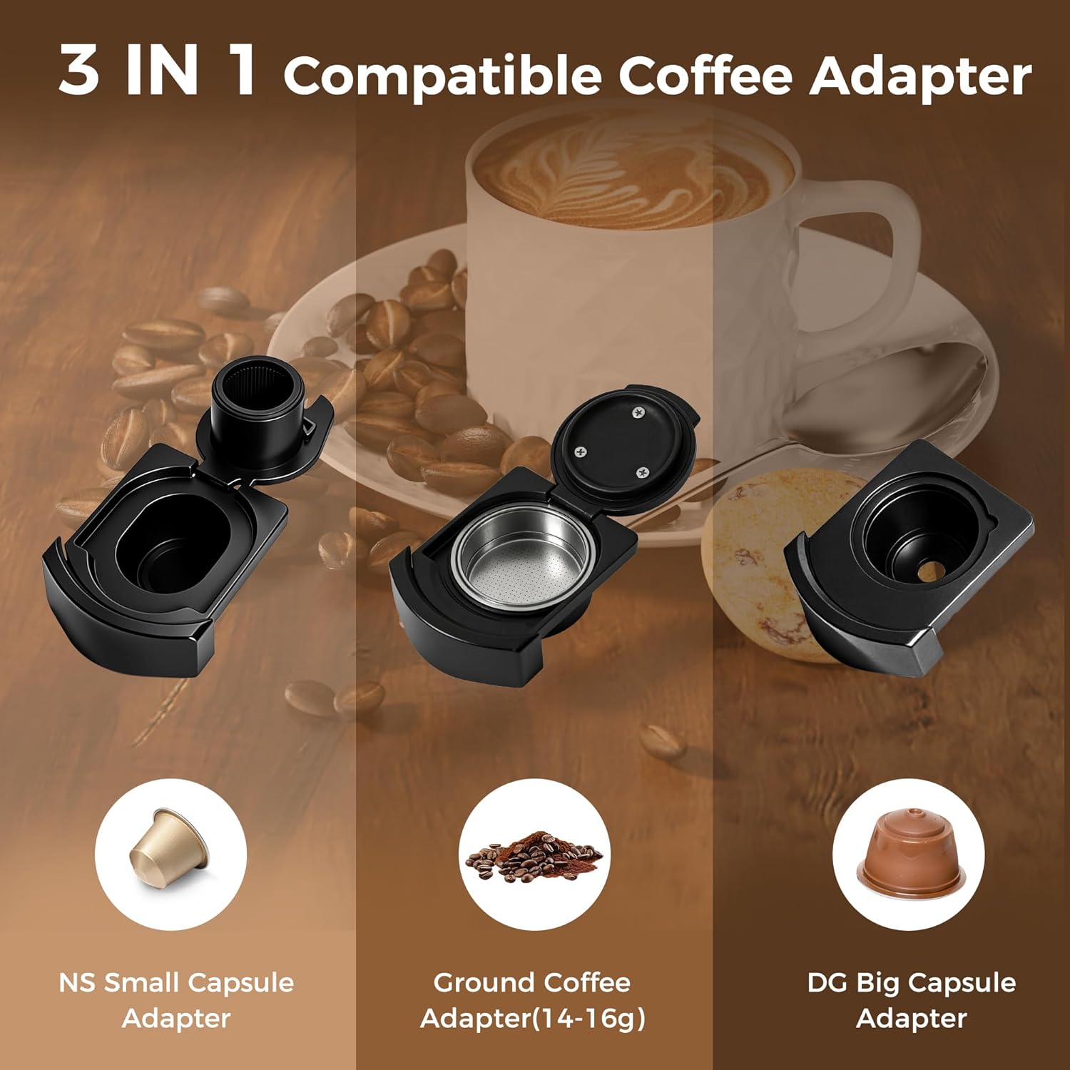 Macchina Caffè Espresso 3 in 1, 20 bar, Nera - immagine 6