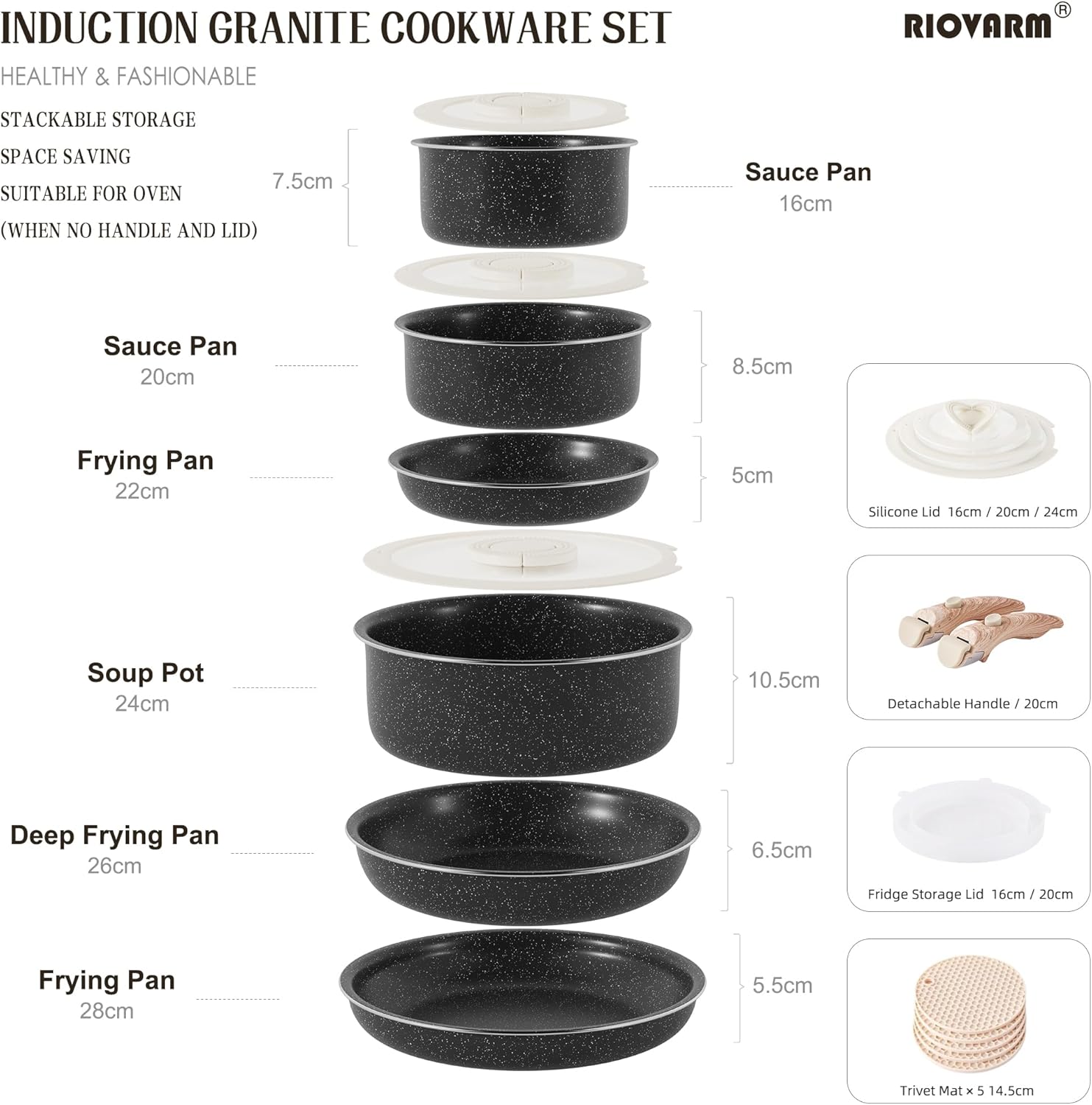 Riovarm Set Pentole e Padelle Induzione Antiaderente - immagine 2