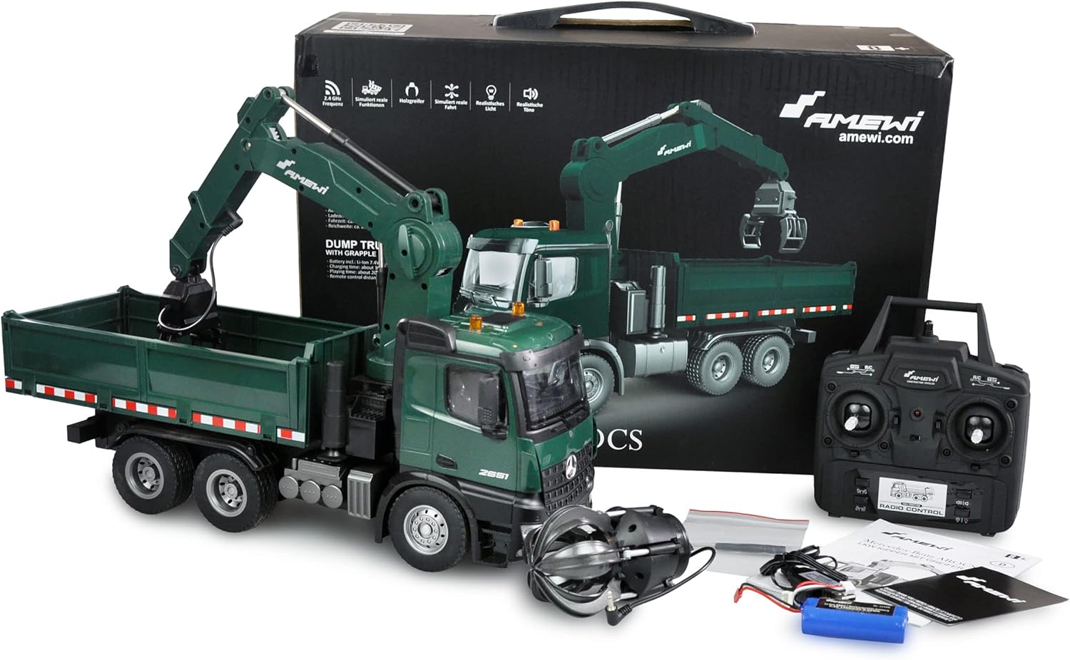 Amewi Mercedes-Benz Arocs Carrozza Ribaltabile RTR, Verde - immagine 2