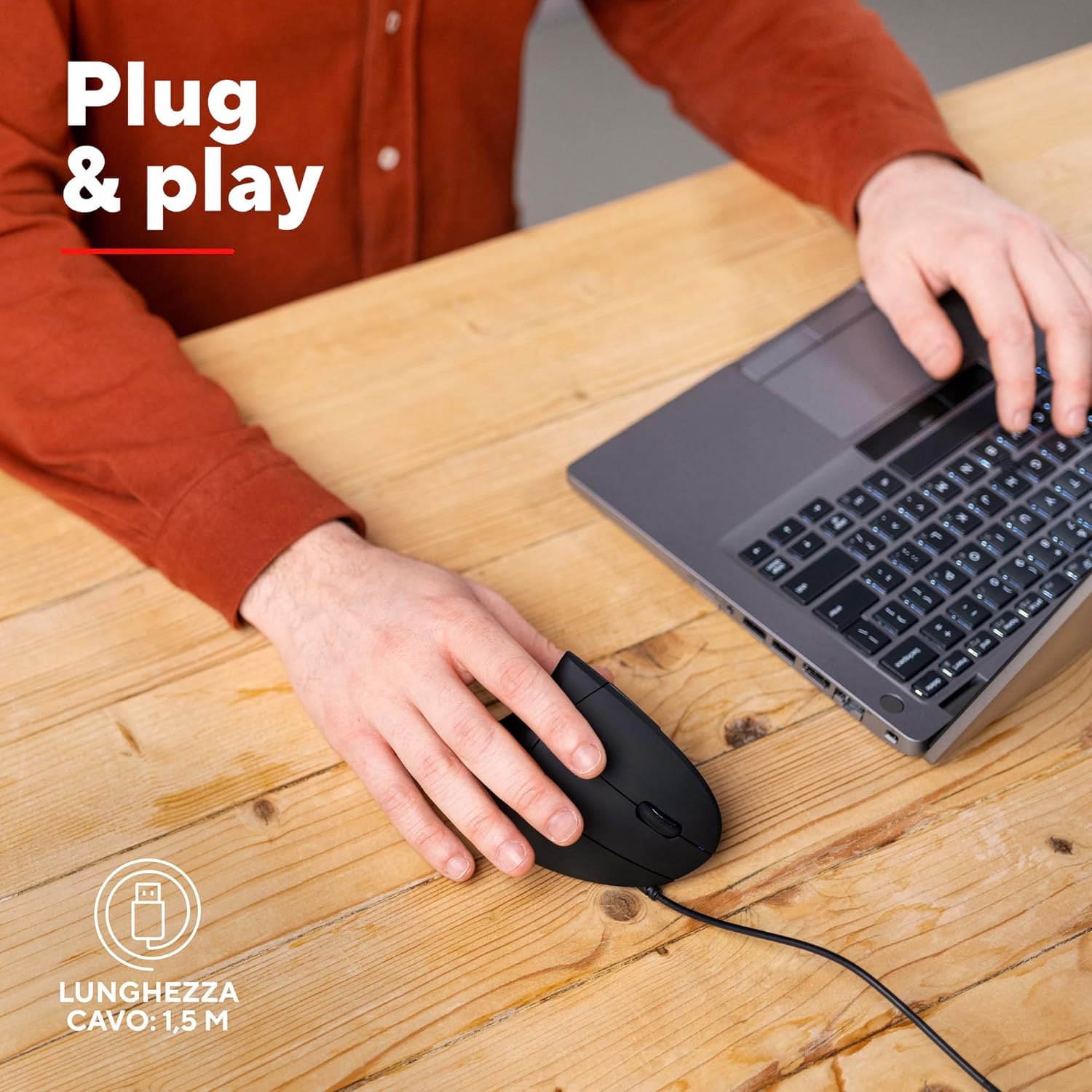 Trust Verto Mouse Verticale Cablato Ergonomico, Nero - immagine 4