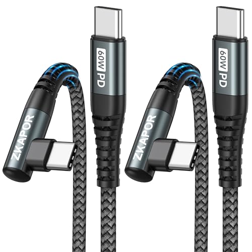 Zkapor Cavo USB C a USB C 90 Gradi PD 60W, 2 Pezzi 2m, Grigio