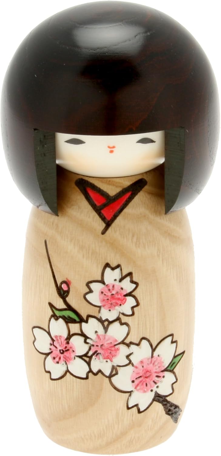 Usaburo, bambola giapponese Kokeshi, kimono marrone di Kimiko