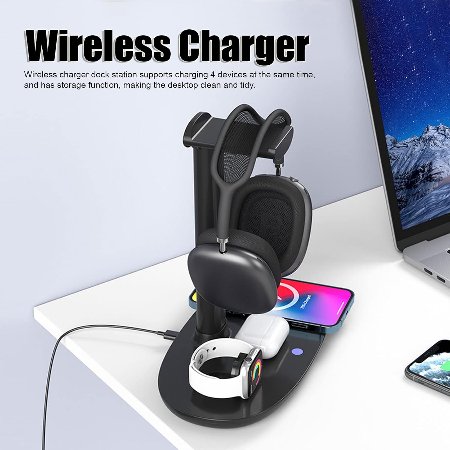 Supporto Cuffie con Caricabatterie Wireless 4 in 1 - immagine 3
