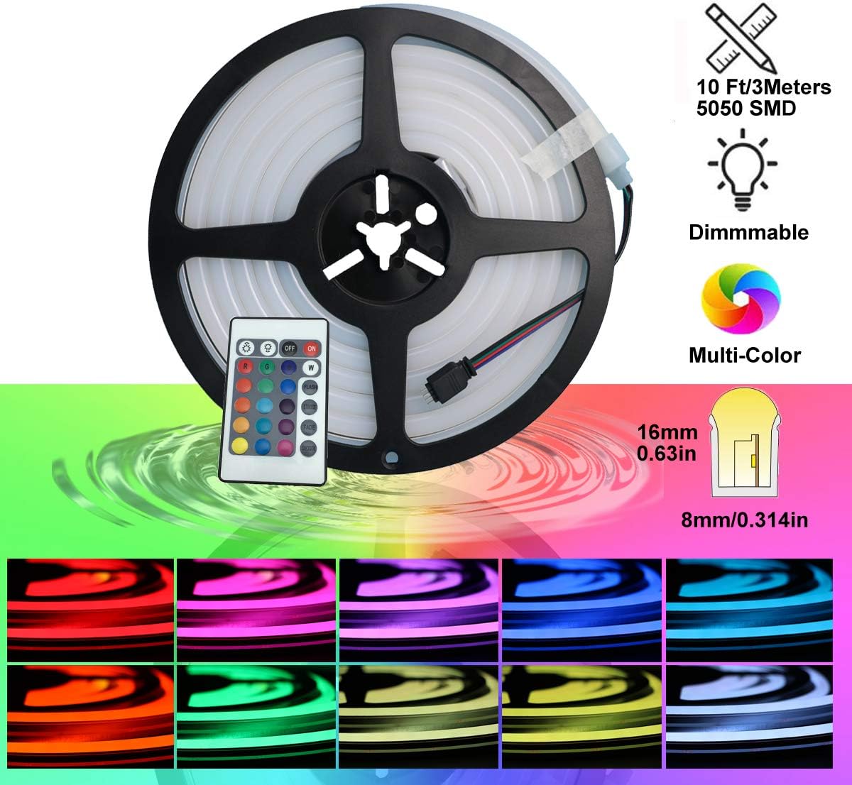 Yxhl® DC12V Neon Led RGB Rope Light 3 metri - immagine 2