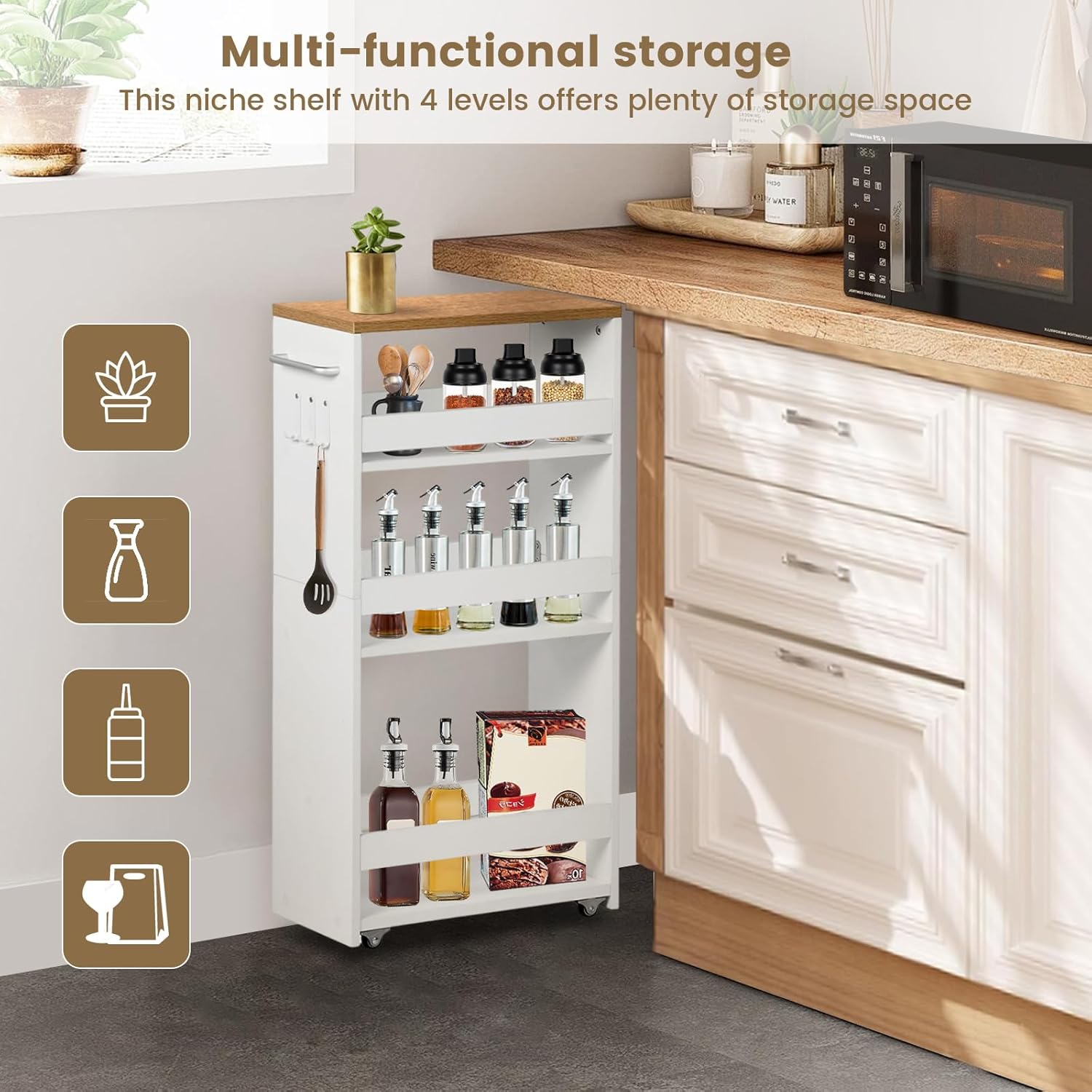 Carrello per Nicchia con Ruote 4 Livelli 40x20x80cm - immagine 4