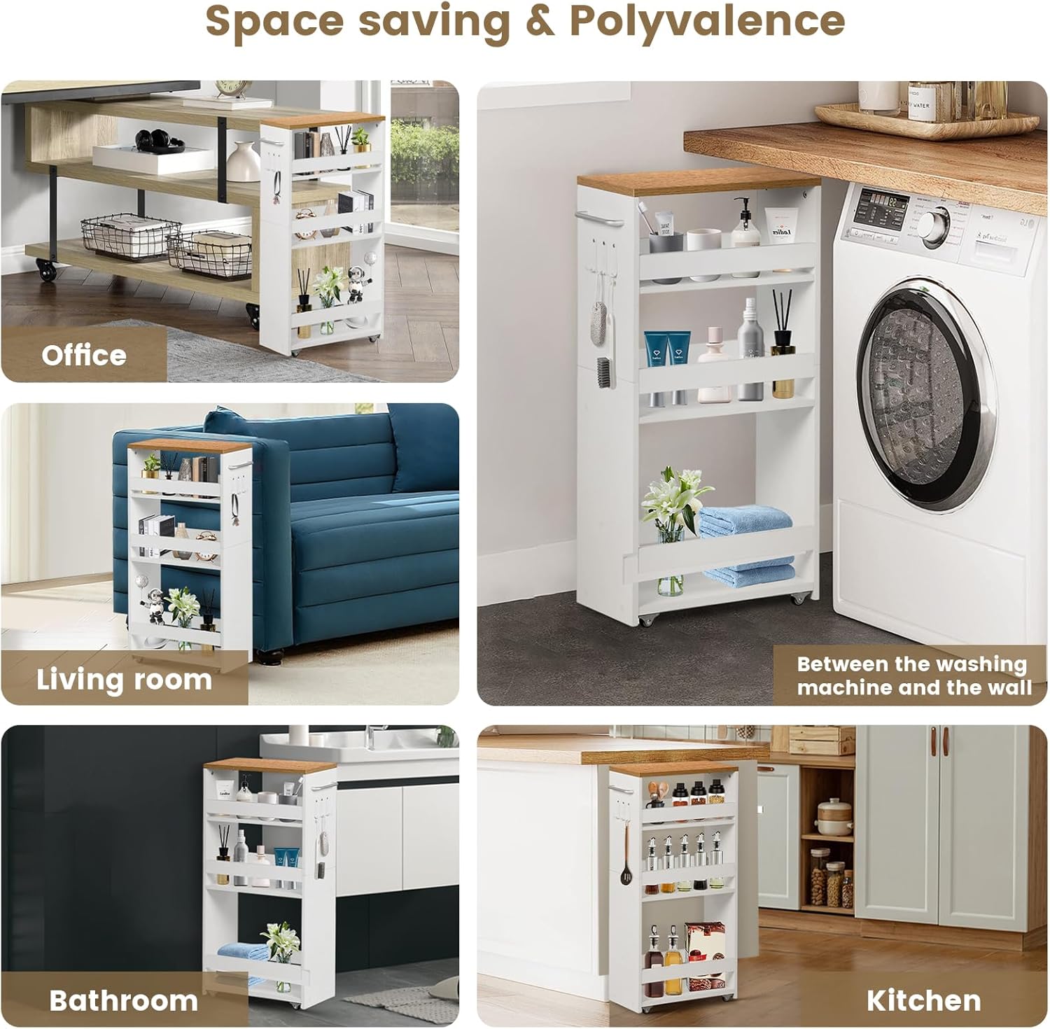 Carrello per Nicchia con Ruote 4 Livelli 40x20x80cm - immagine 8