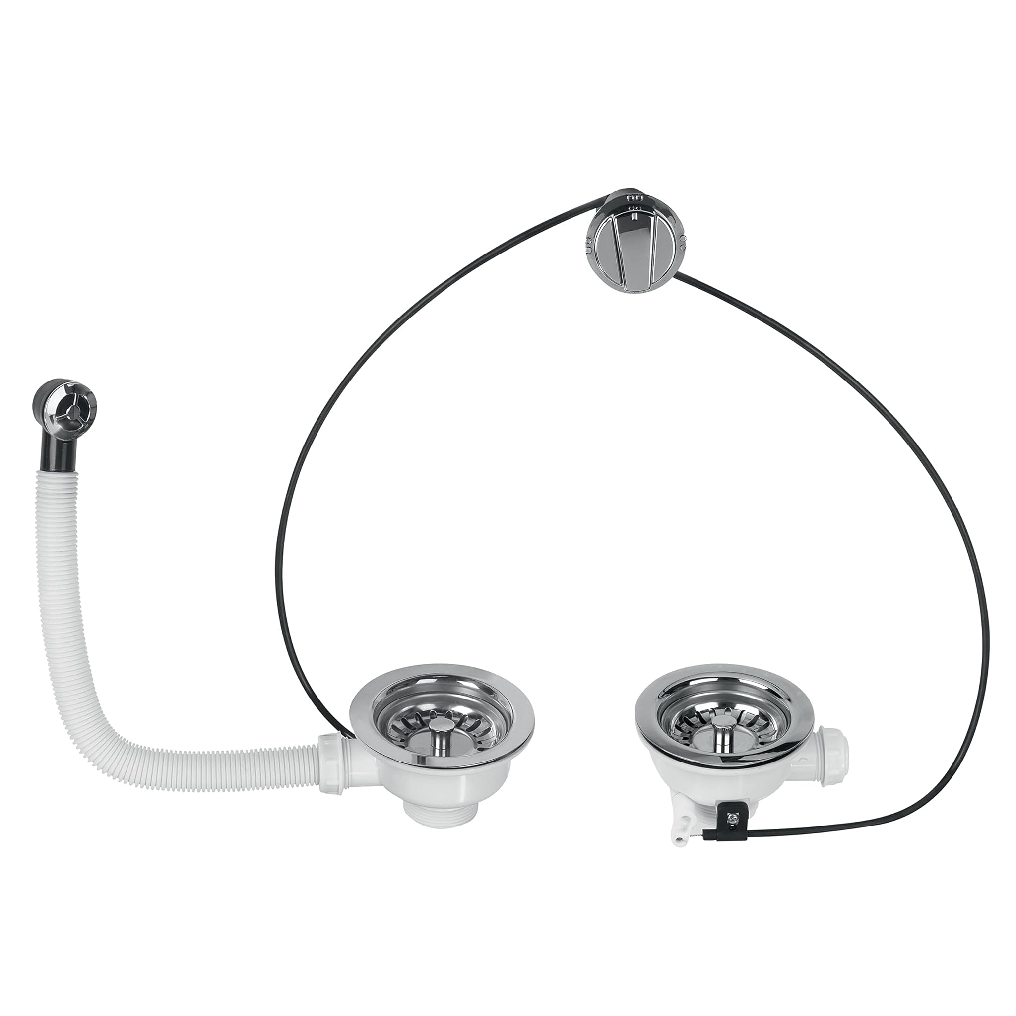 Wirquin 30718724 Piletta per lavandino 2 vasche comando a cavo, bianca