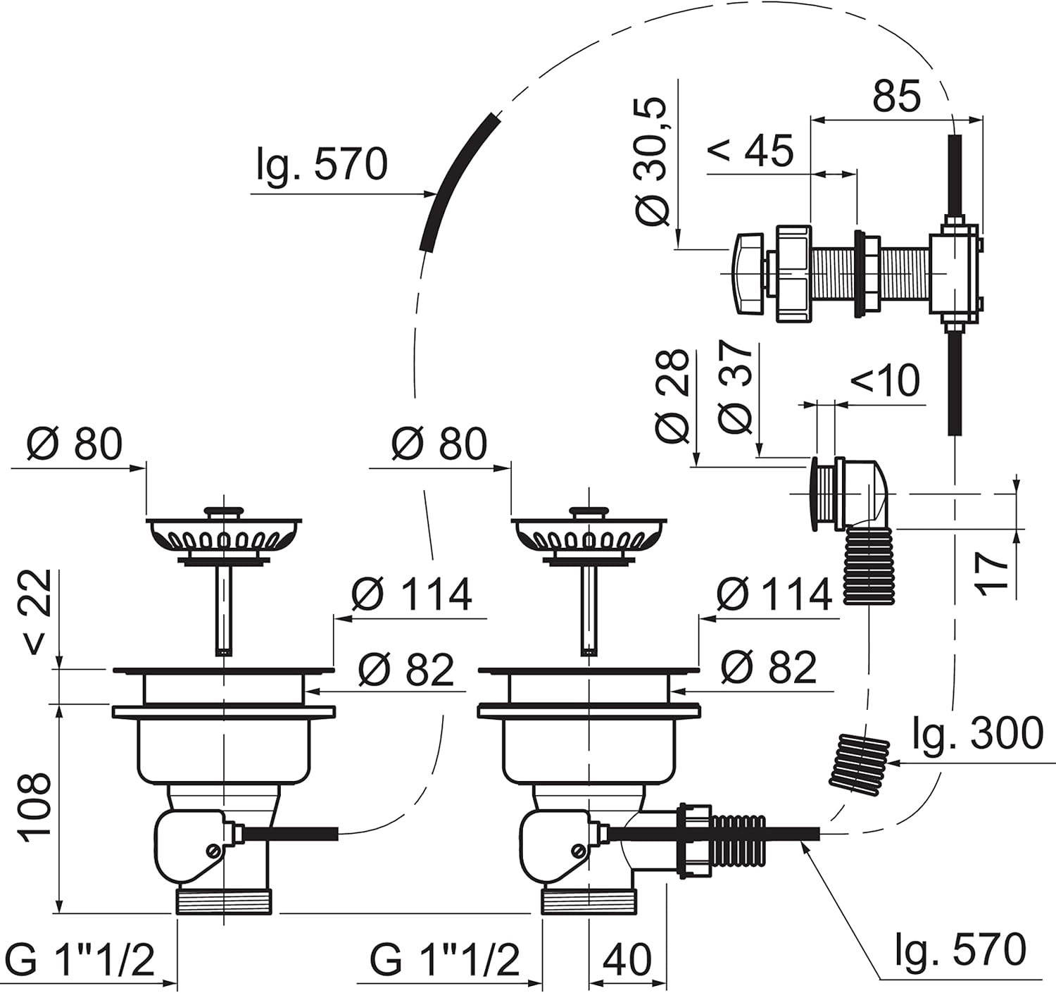 Wirquin 30718724 Piletta per lavandino 2 vasche comando a cavo, bianca - immagine 3