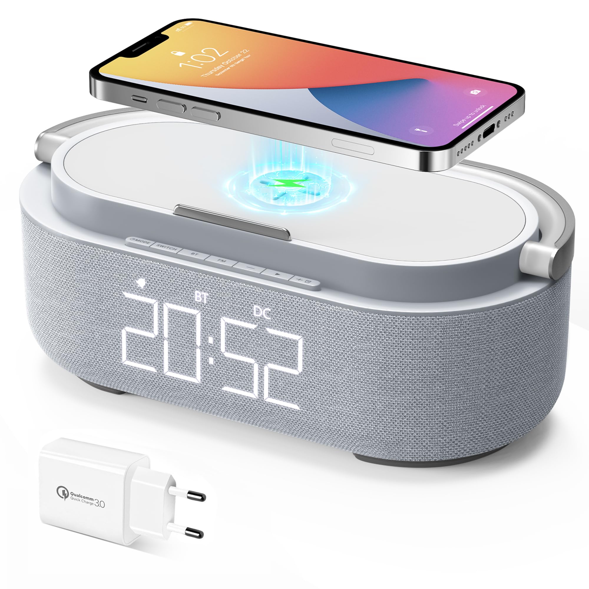 Colsur Radiosveglia Digitale con Ricarica Wireless e Radio FM