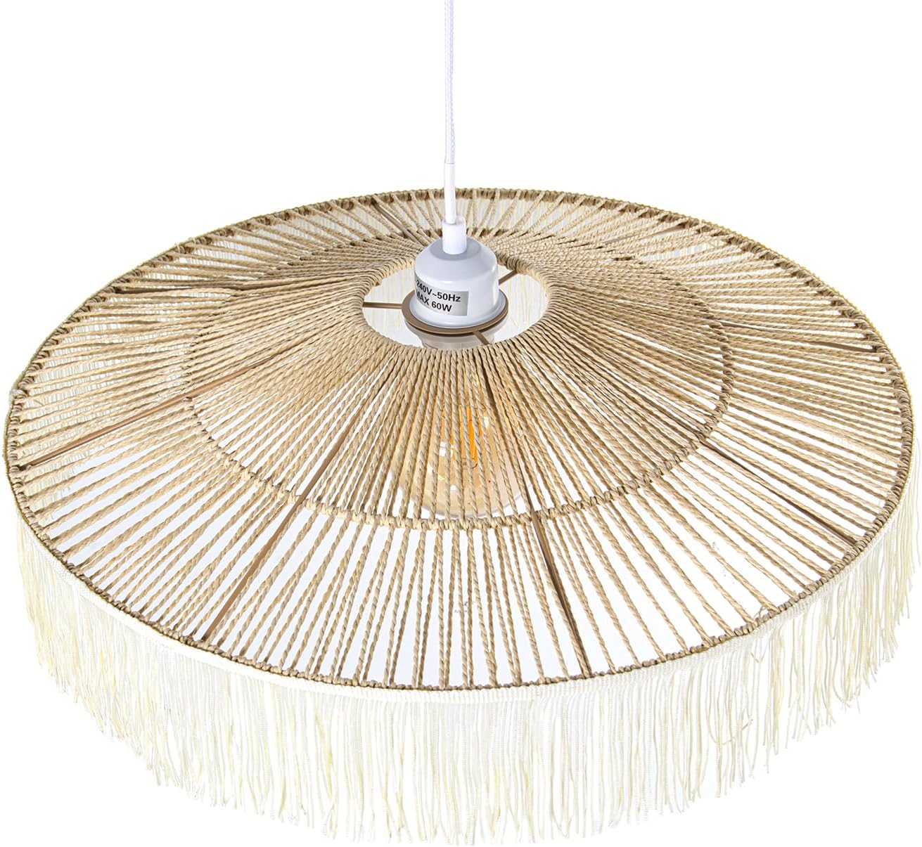 LÁMPARA TECHO CUERDA/METAL +90537, 1XE27 MAX.60W NO INCLUIDA_41X41X17CM