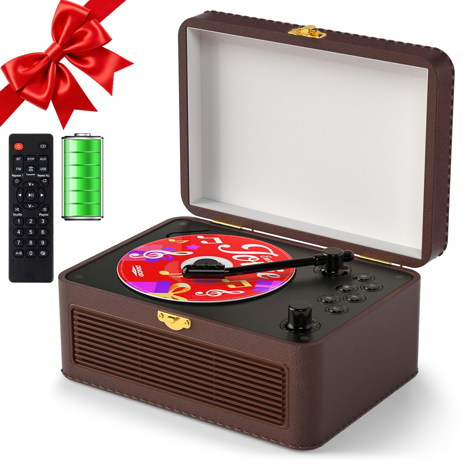 Gueray Lettore CD Portatile con Altoparlanti 3600mAh, Marrone