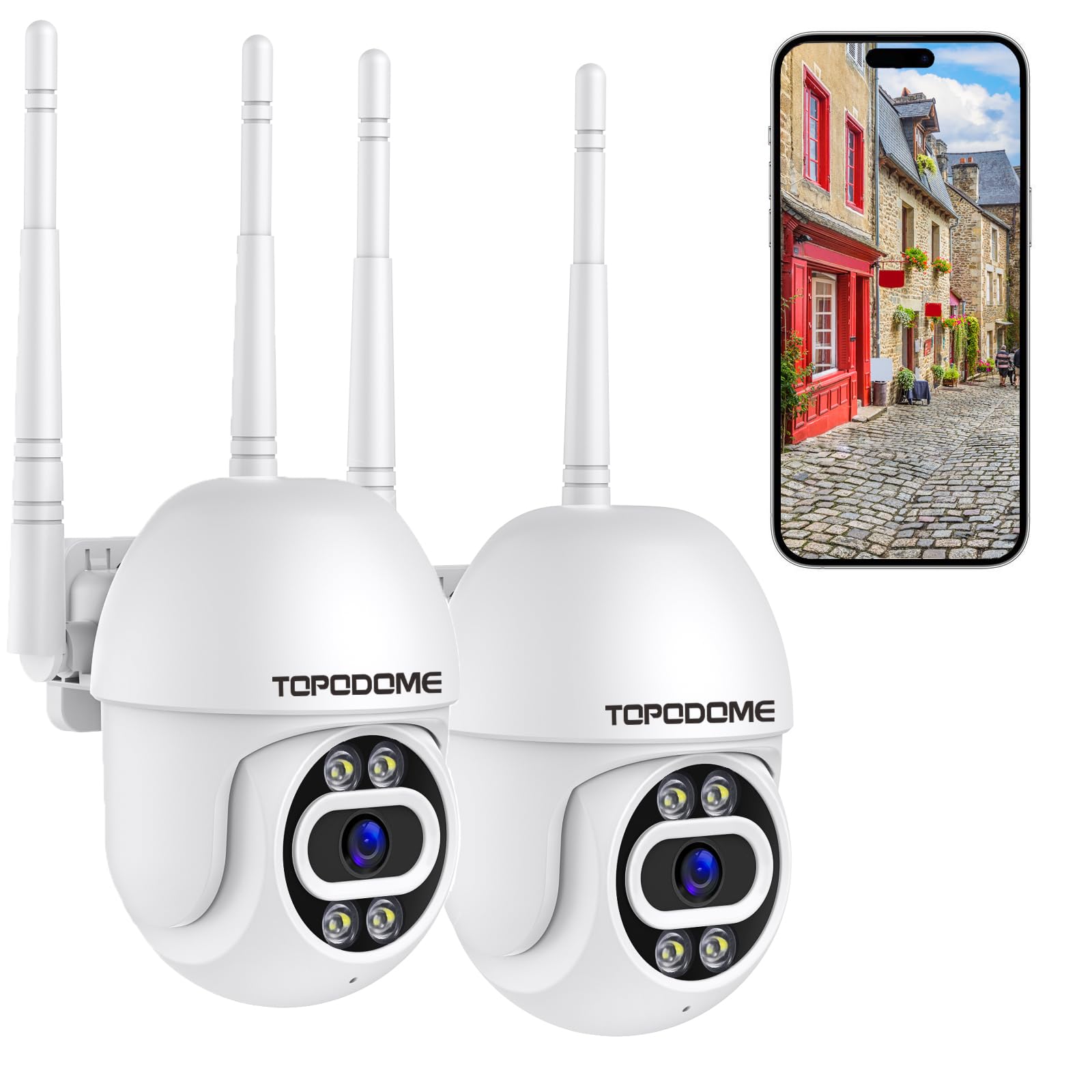 Topodome 1080P Telecamera Wi-Fi Esterno Kit 2 Pezzi