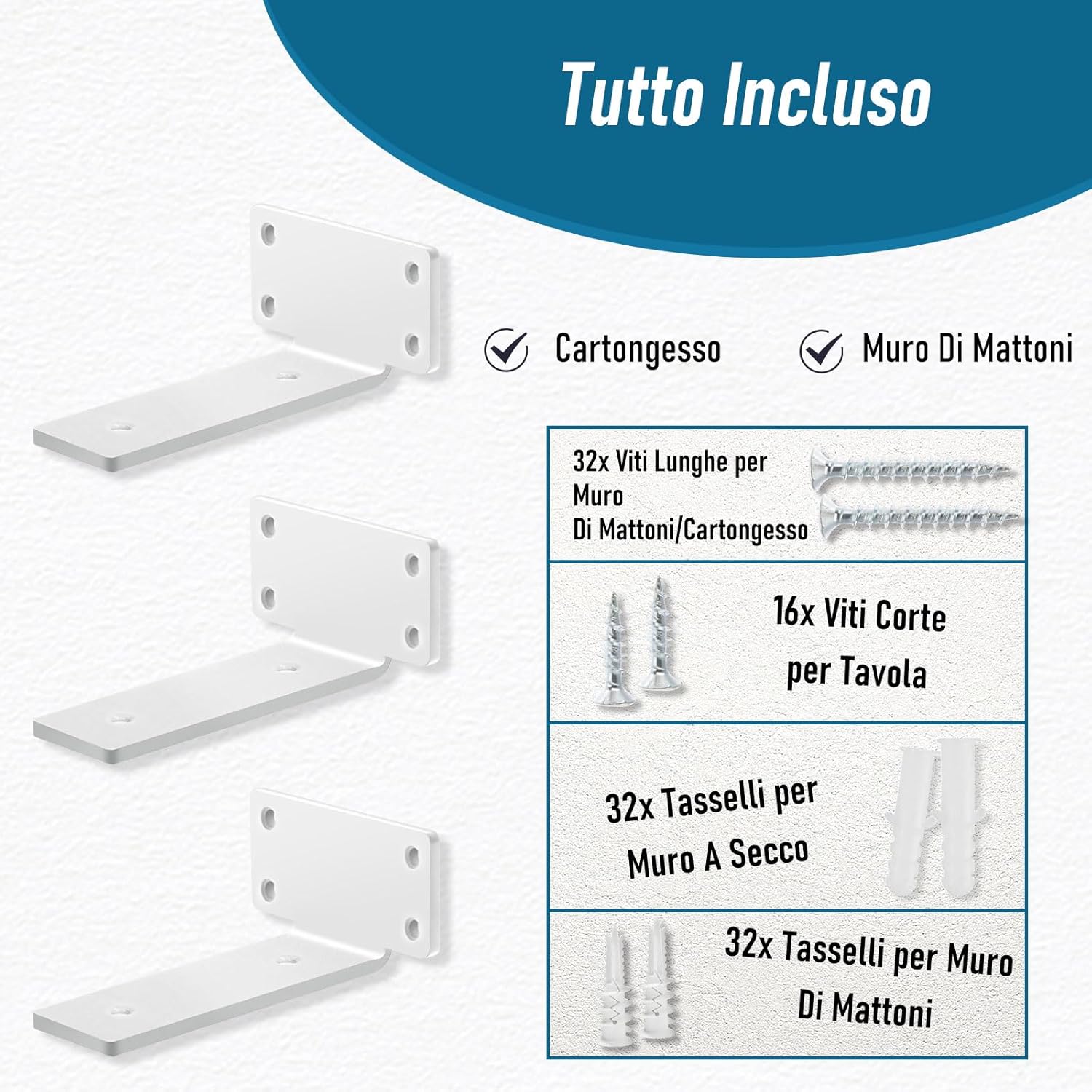 8 Pezzi Reggimensola Invisibile da Muro, Bianco 20cm - immagine 4