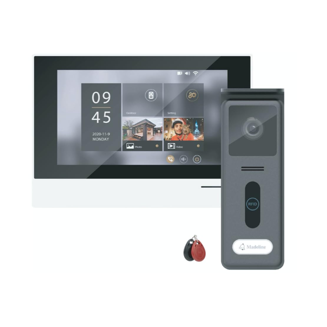 Videocitofono a 2 fili con touch screen da 7" e sblocco RFID