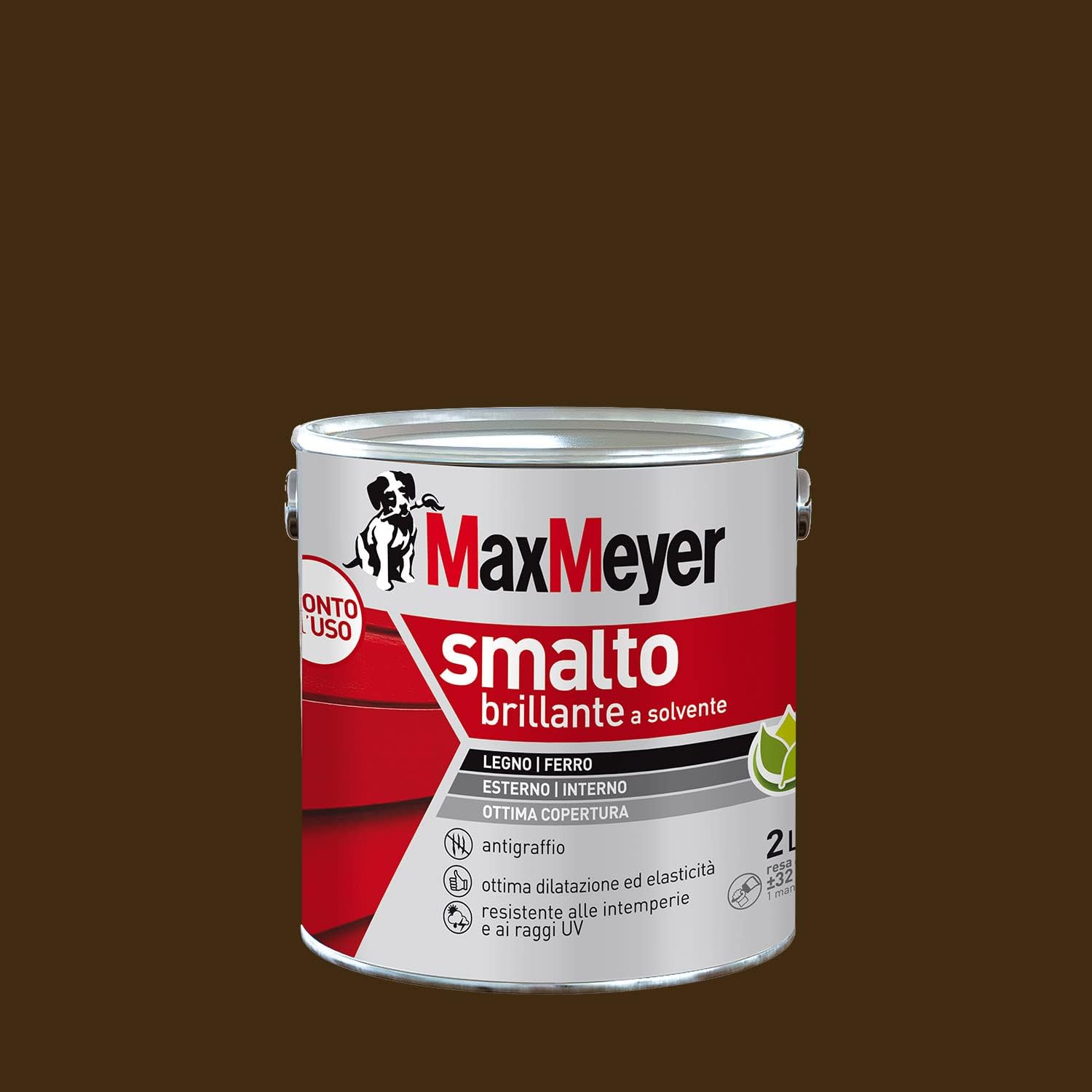 MAXMEYER Smalto a solvente per ferro e legno brillante TESTA DI MORO R8017 2 L