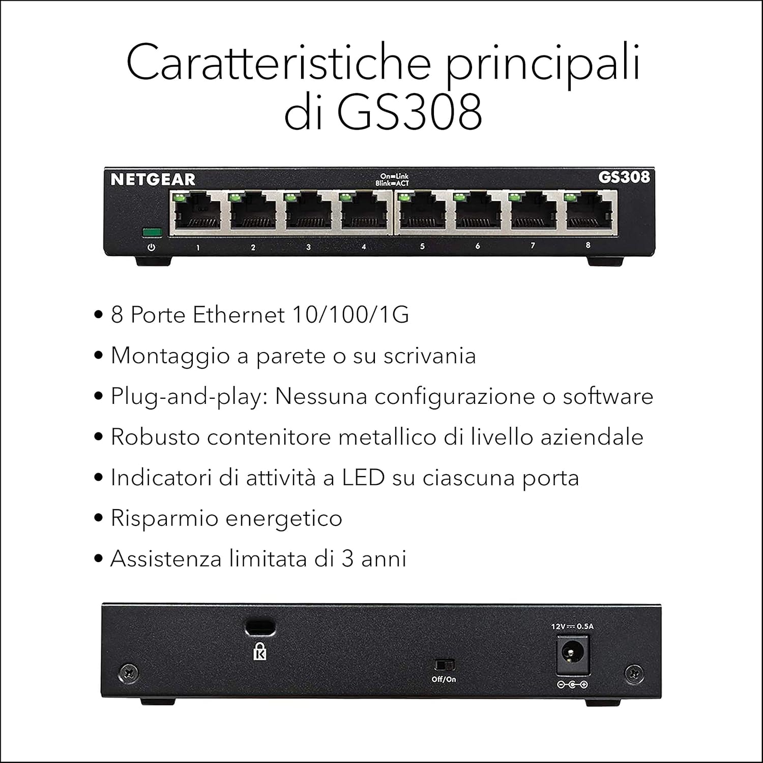 Netgear GS308 Switch Ethernet 8 Porte Gigabit Unmanaged - immagine 6