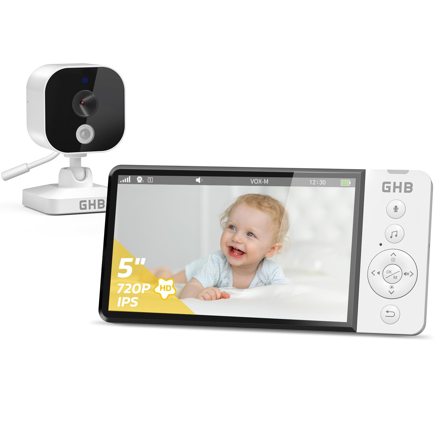 Ghb Baby Monitor Video 5" HD con Schermo IPS